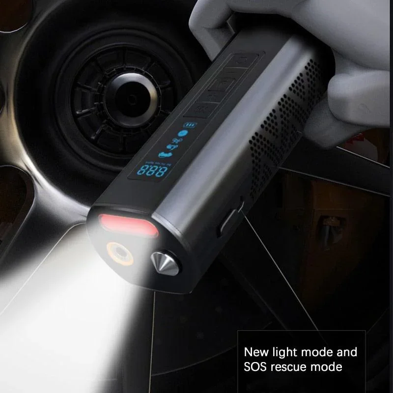 Pure4u CAR3 Tragbarer Kompressor - Elektrische Reifenpumpe - USB Wiederaufladbar - LED - Powerbank - 6