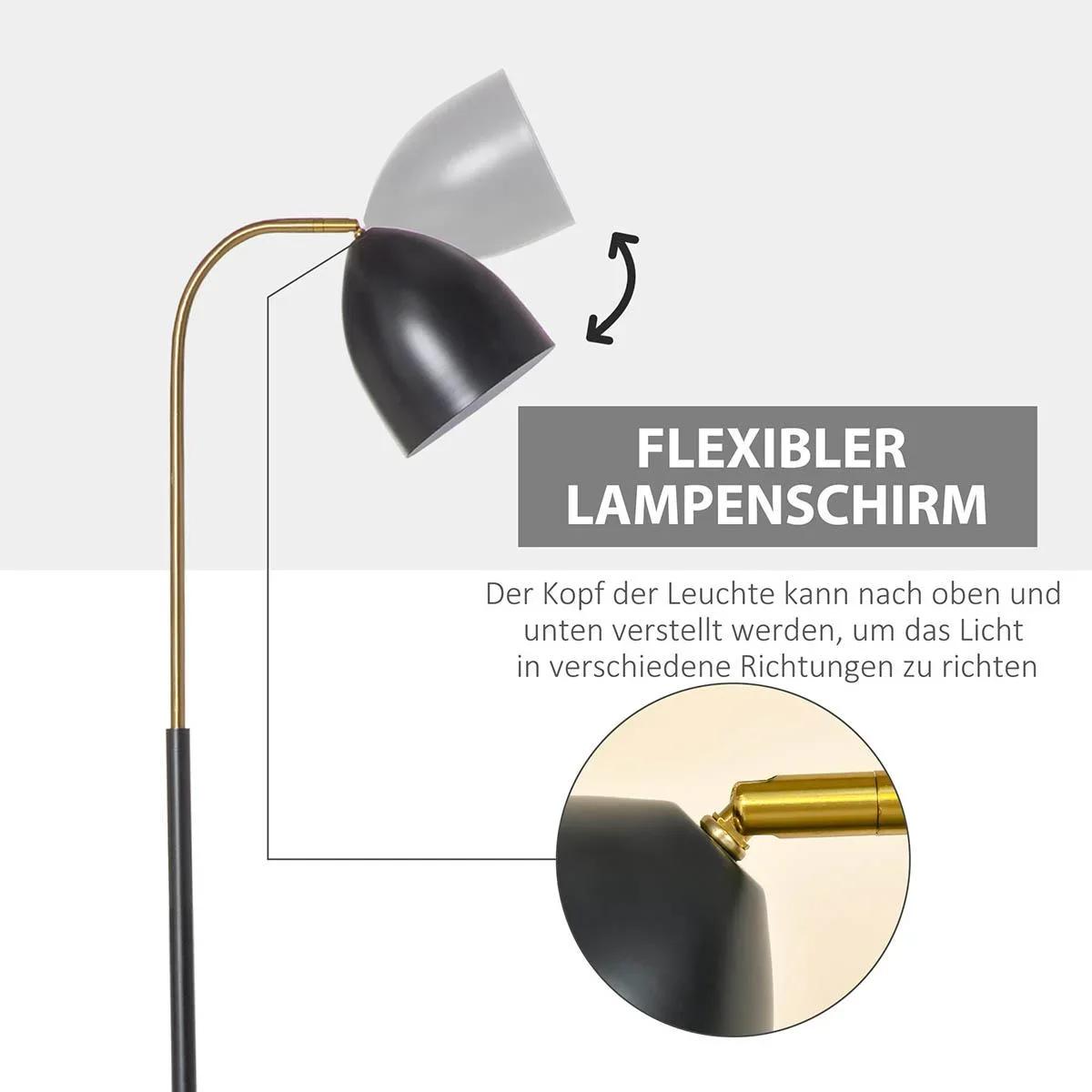 Bogenlampe Stehlampe Wohnzimmer Schirm verstellbar Stehleuchte 40W moderne Bogenleuchte mit E27 Fassung Schirm für Schla - 2