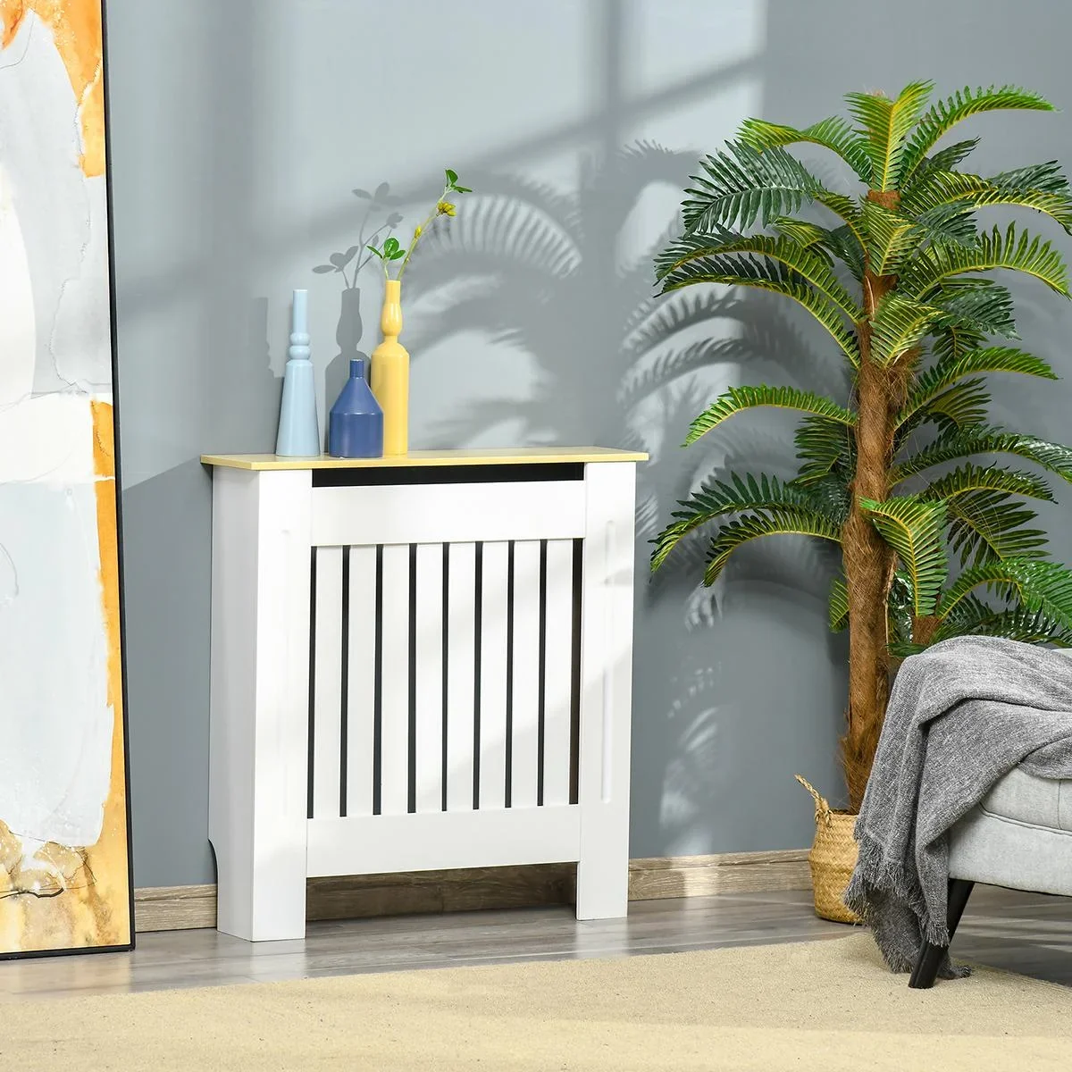 Heizkörperverkleidung Heizkörperabdeckung Heizkörper Radiator Cover Abdeckung Abnehmbar MDF Spanplatte Weiß+Eiche - 2