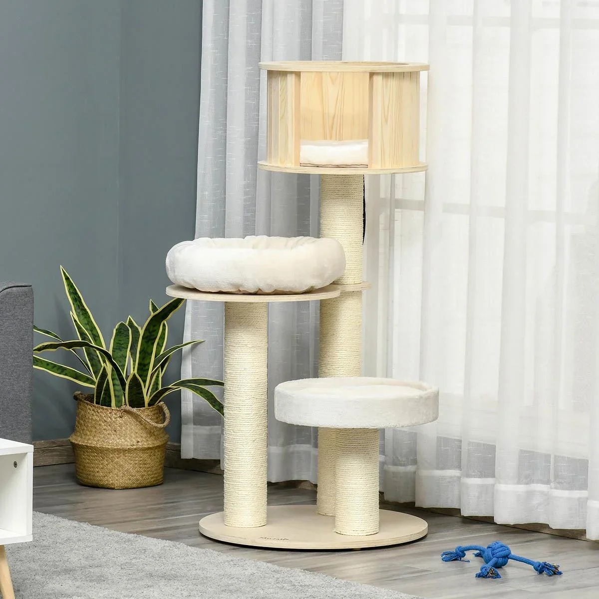 Dreistufiger Kratzbaum - Haus und Kissen - 59,5 x 59,5 x 122 cm - 2