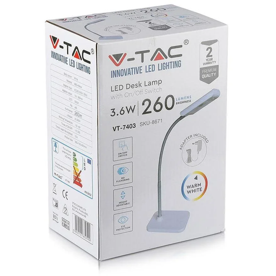 VT-7403 Tischleuchte / Schreibtischleuchte - Weiß - 3,6W - 240 Lm - 3000K - 6