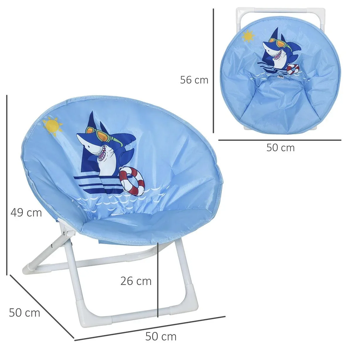 Campingstuhl faltbar Kinder Klappstuhl Mondstuhl drinnen und draußen für 3 bis 5 Jahre Kinder stahlblau Ø50 x 49H cm - 1