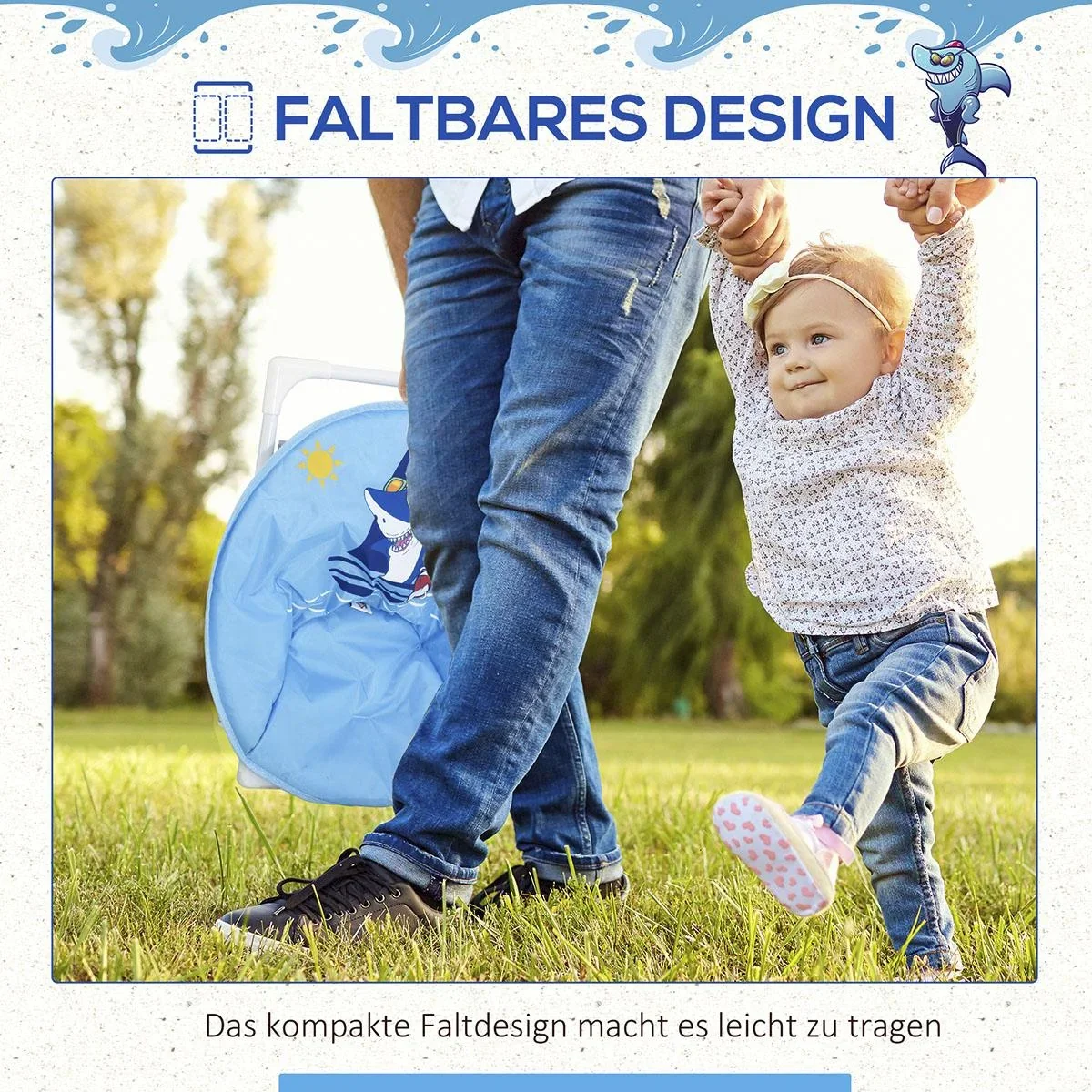 Campingstuhl faltbar Kinder Klappstuhl Mondstuhl drinnen und draußen für 3 bis 5 Jahre Kinder stahlblau Ø50 x 49H cm - 3