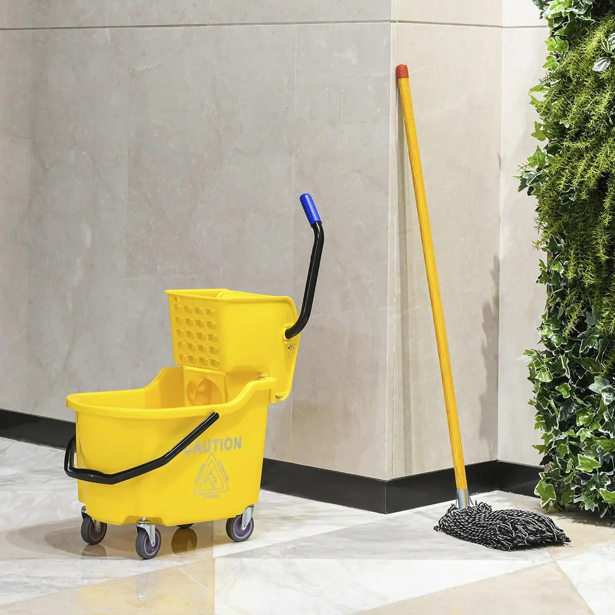 Putzwagen Putzeimer mit großer Kapazität tragbarer Fahreimer mit Roll Wasserschild Henkel Abwasserauslass-Design Seitend - 1