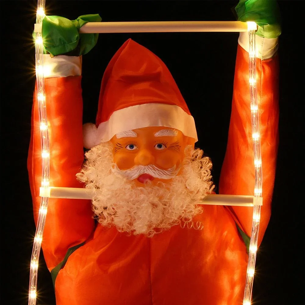 Weihnachtsmann auf Leiter 90cm mit Beleuchtung - 0