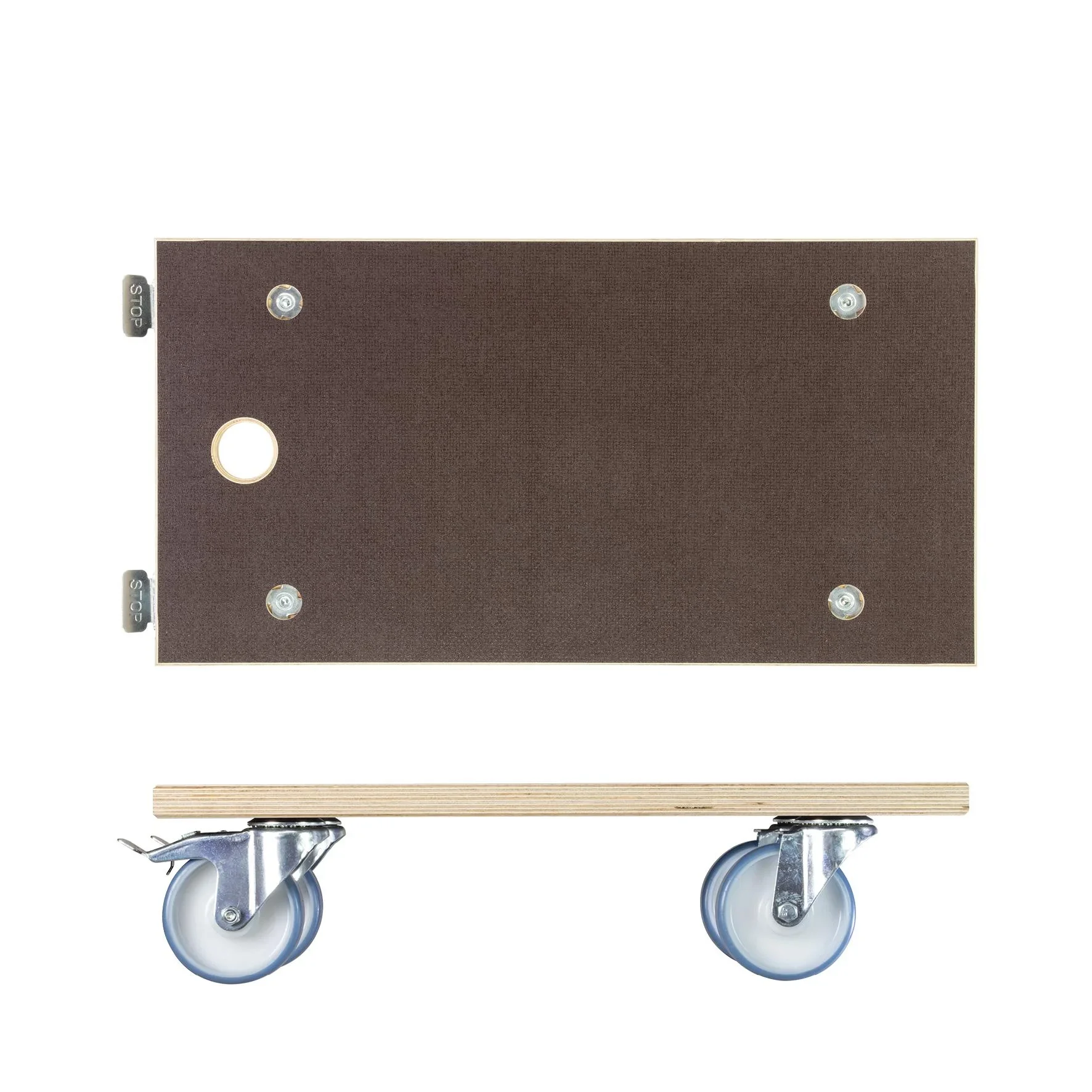 Transporthilfe MM 1341, 57,5 x 30 x 15 cm, harte Rollen Ø 100 mm, Rollenlager, 2 Bremsen, Platte FSC®, Tragkraft 500 kg - 0