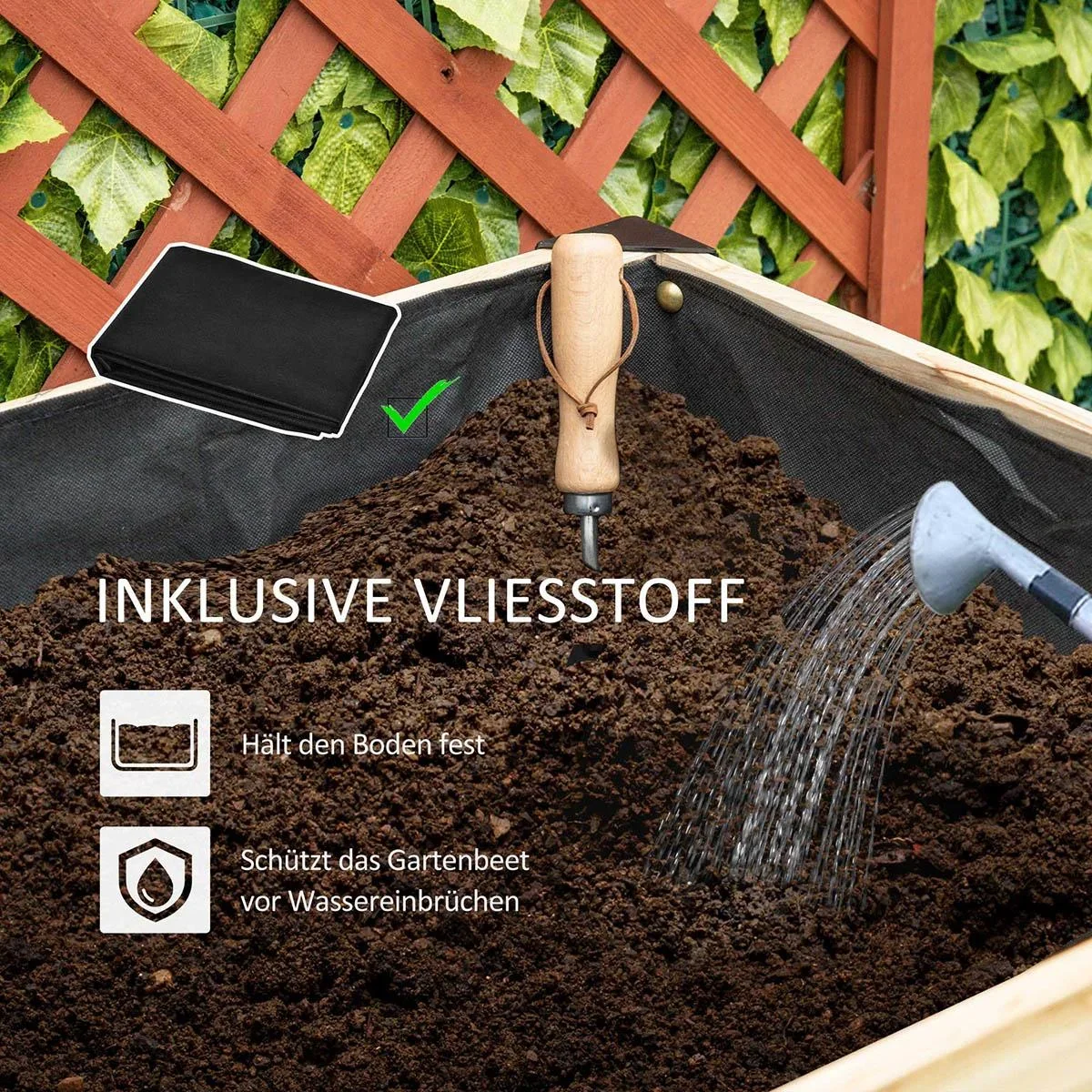 Hochbeet Pflanzkasten Blumenkasten Blumentopf Kräuterbeet mit Vliesstoff Massivholz Stahl Natur+Schwarz 120 x 60 x 74 cm - 1