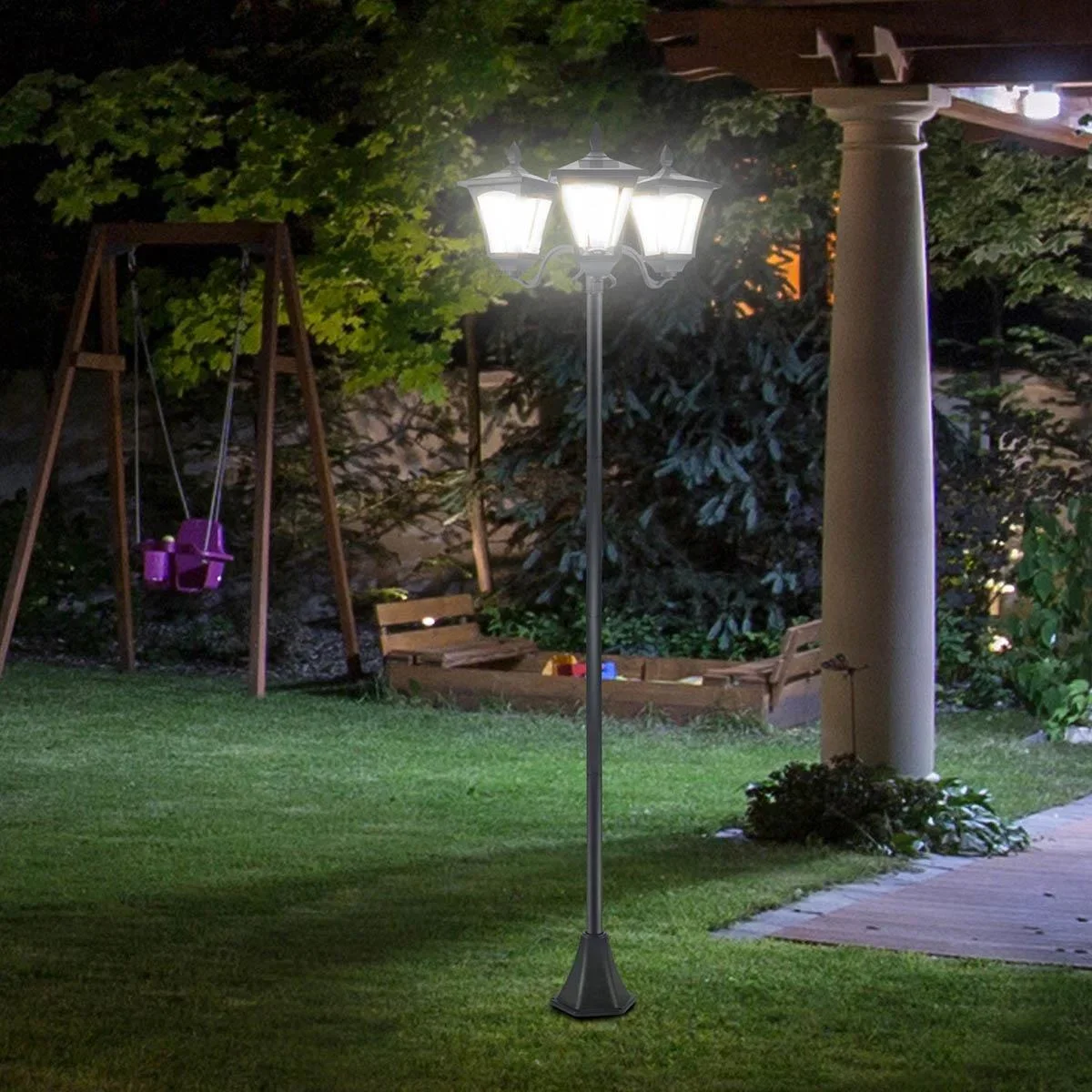Solar Gartenlaterne mit 3 flammig Laterne Solarlaterne Wegleuchte mit LED 120 Lumen IP44 201 Edelstahl Schwarz 51,5 x 47 - 3