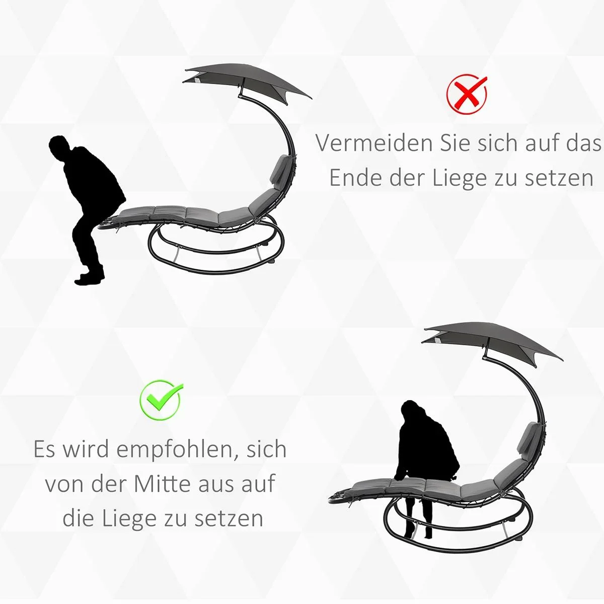 Schaukelliege Schaukelstuhl Relaxliege mit Dach Garten Balkon Büro Dunkelgrau 185 x 100 x 190 cm - 1