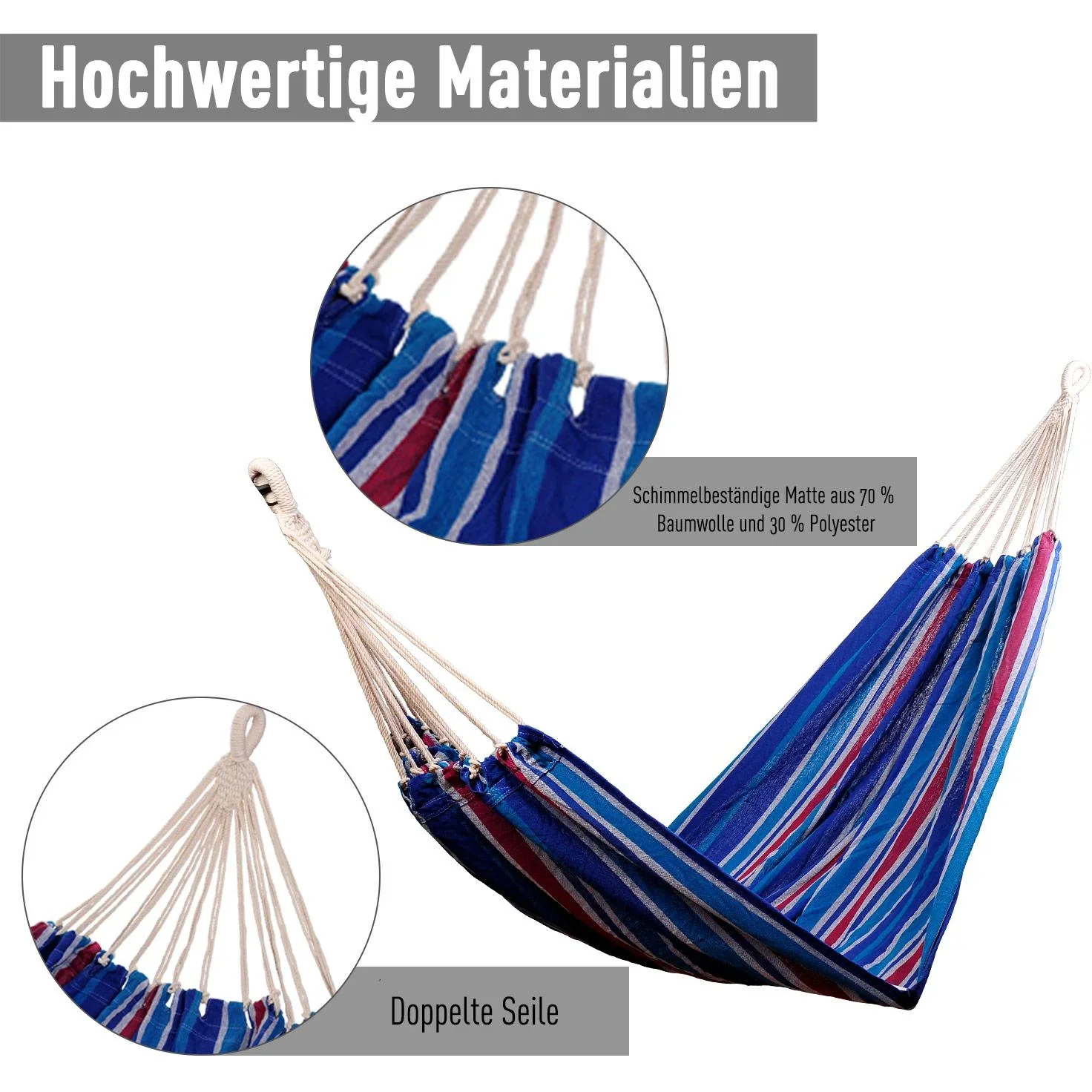 Mehrpersonen Hängematte 210x150cm Familien 210kg blau-rot - 2