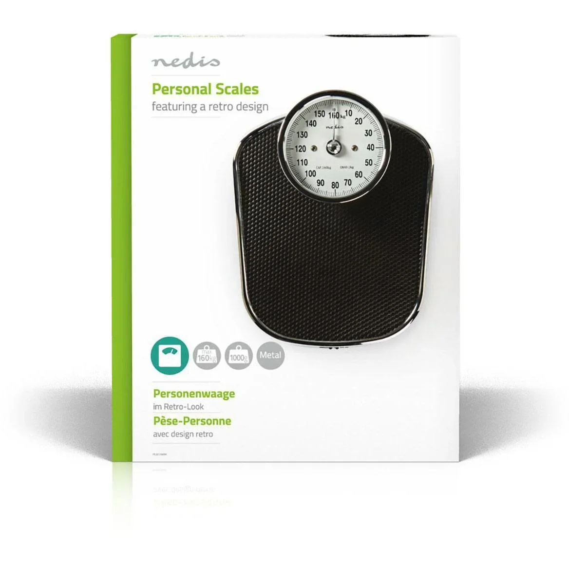 Nedis Personenwaage - Analog - Schwarz - Gummi - Rutschfeste Wägeplattform - Maximale Gewichtskapazität 160 kg - 2