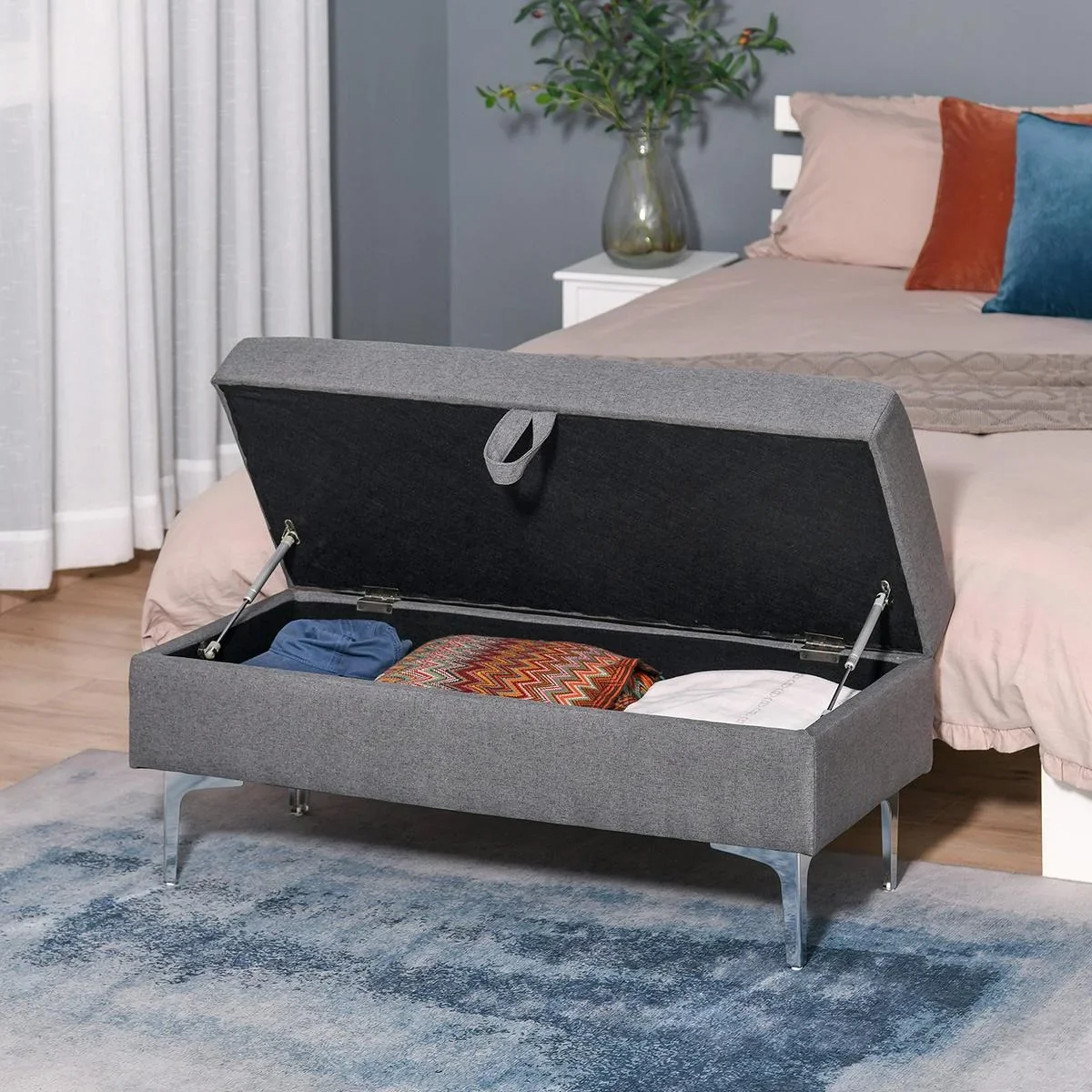Polsterbank mit Stauraum dunkelgrau - 1