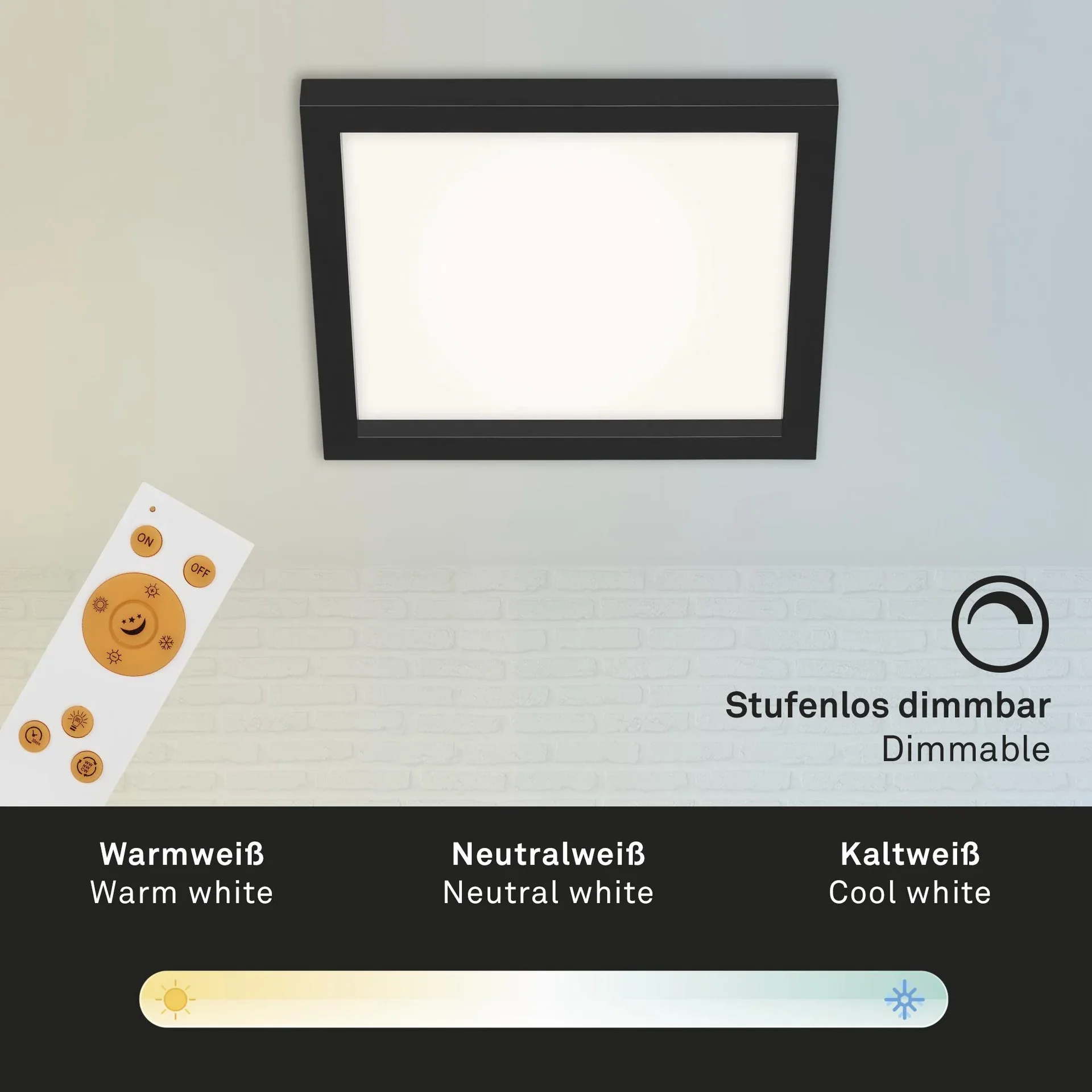 LED Deckenleuchte, viereckig, 29,5 cm, CCT, 18 Watt, schwarz - 7