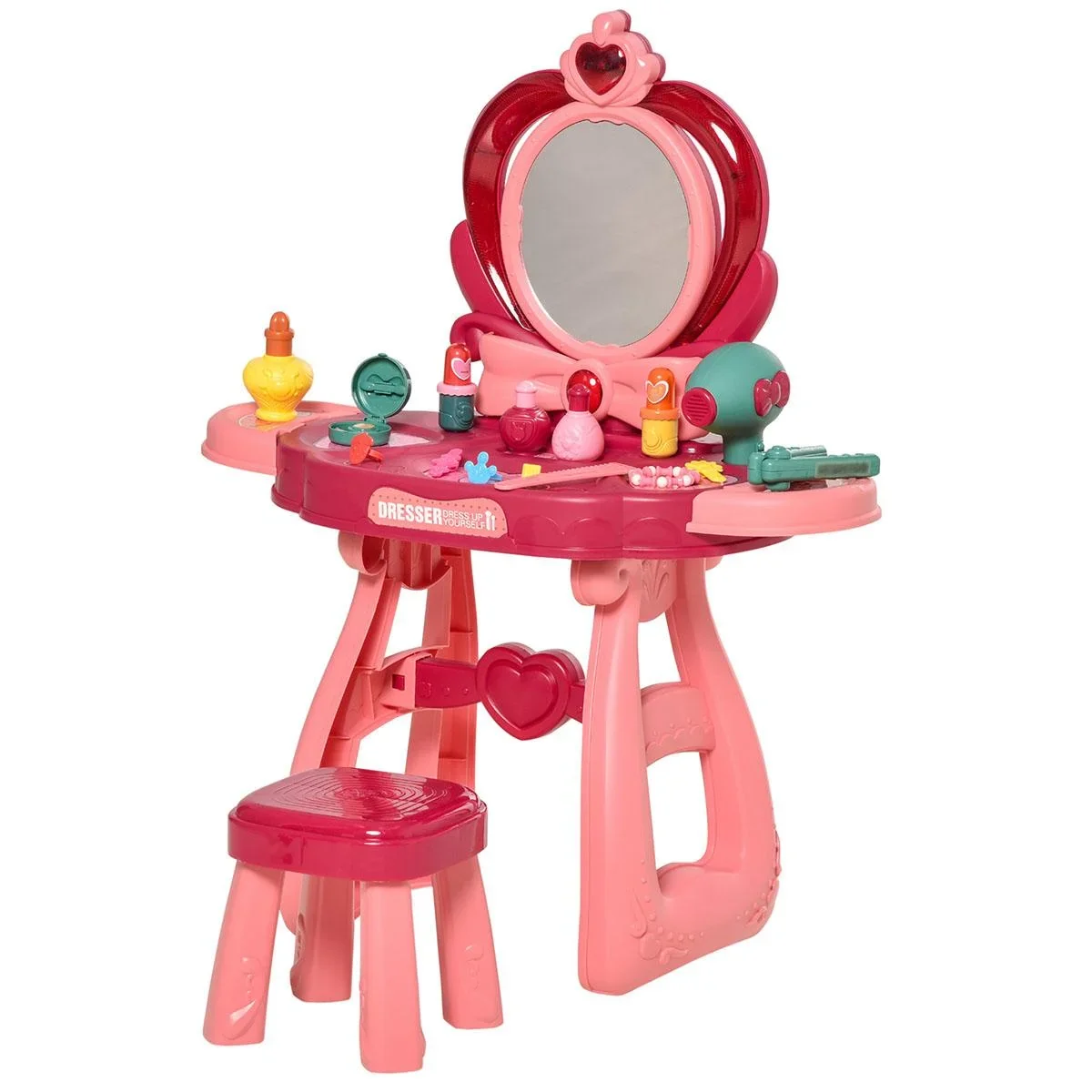 Kinderschminktisch mit Spiegel Hocker Frisiertisch mit reichhaltigem Zubehör 5 Musikstücke Licht für Mädchen ab 3 Jahre - 0