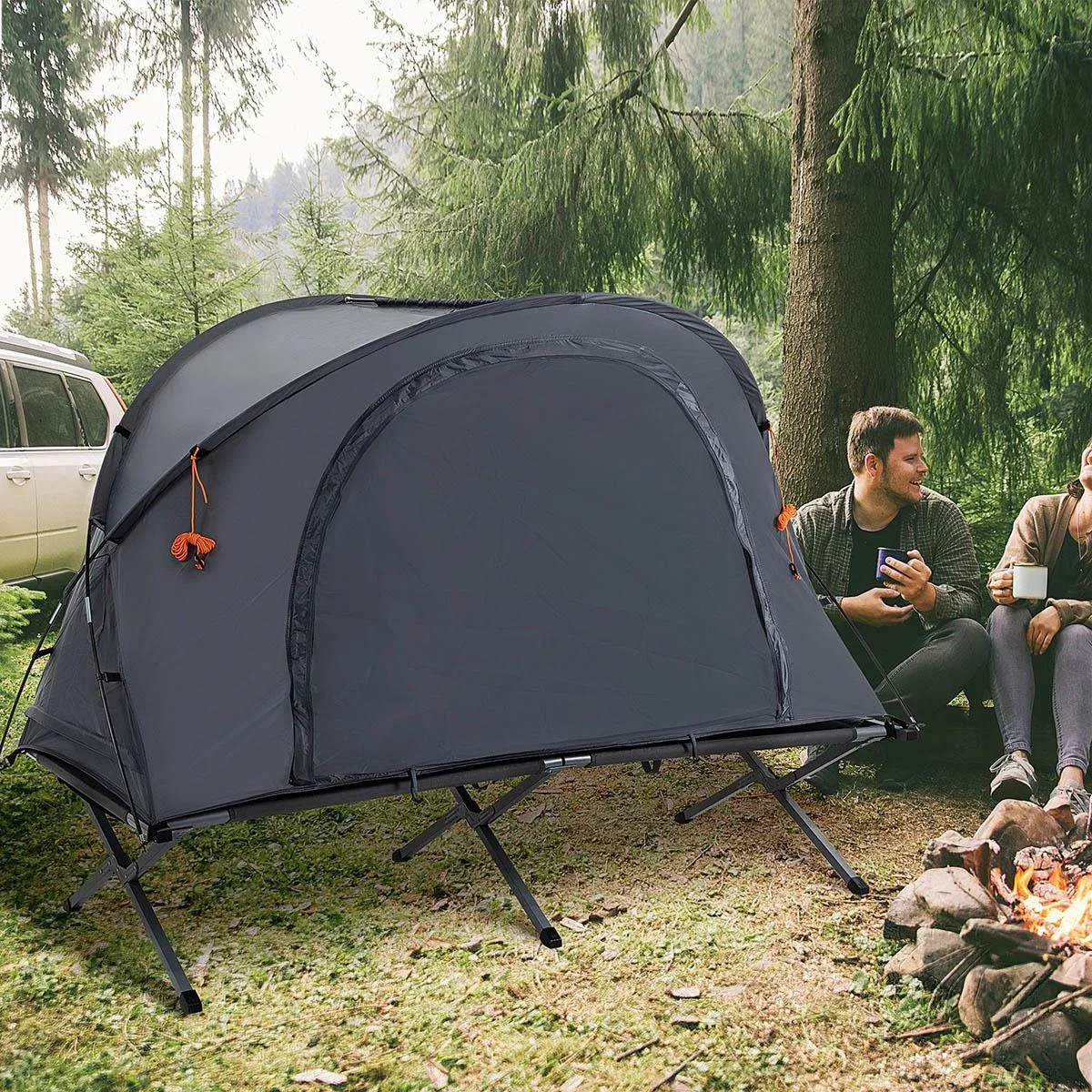 Campingzelt 1 Personen - inkl. Bett und Matratze - Grau - 200 x 86 x 147 cm - 1