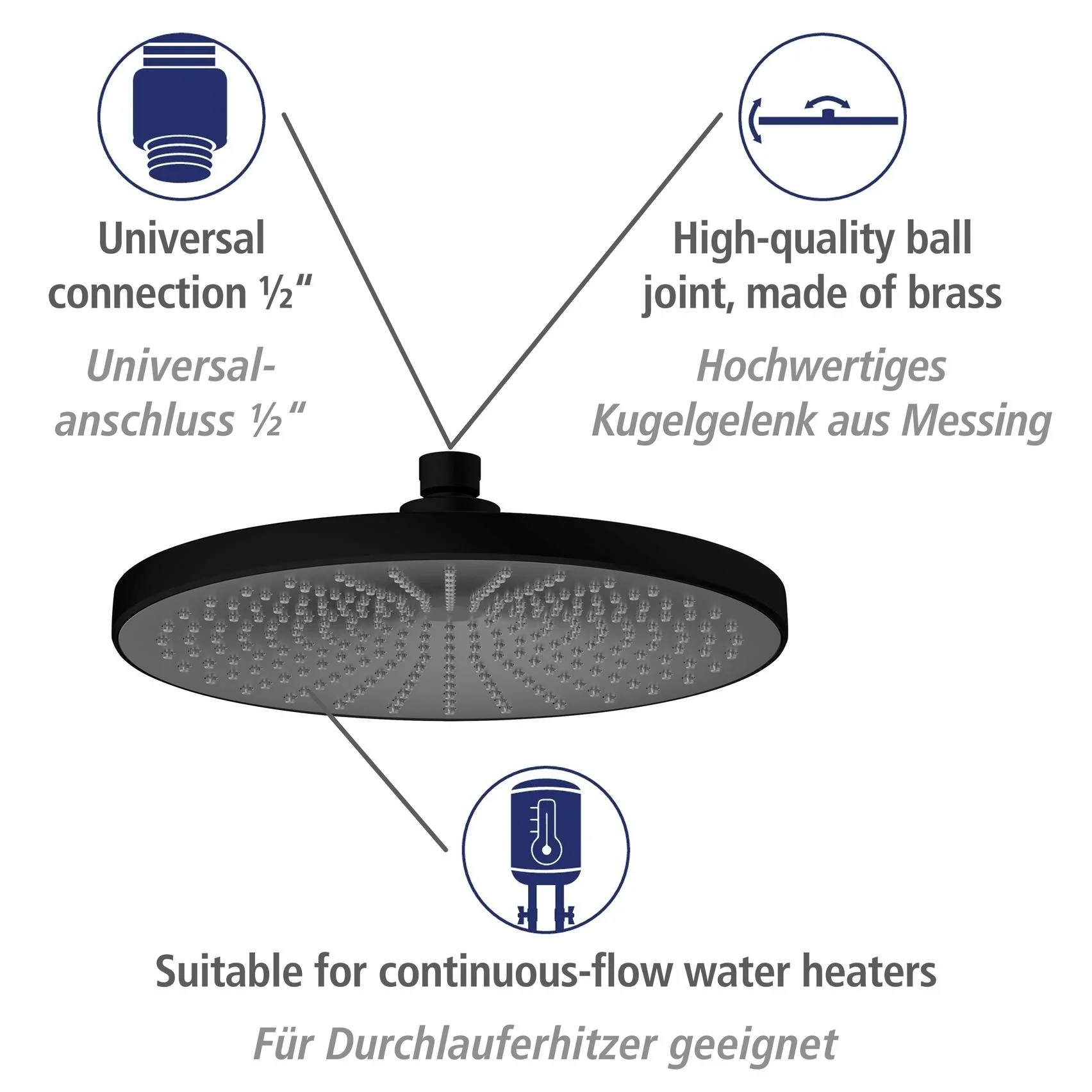 Regenduschkopf Ultimate Shower Schwarz/Grau, Ø 25 cm - 6