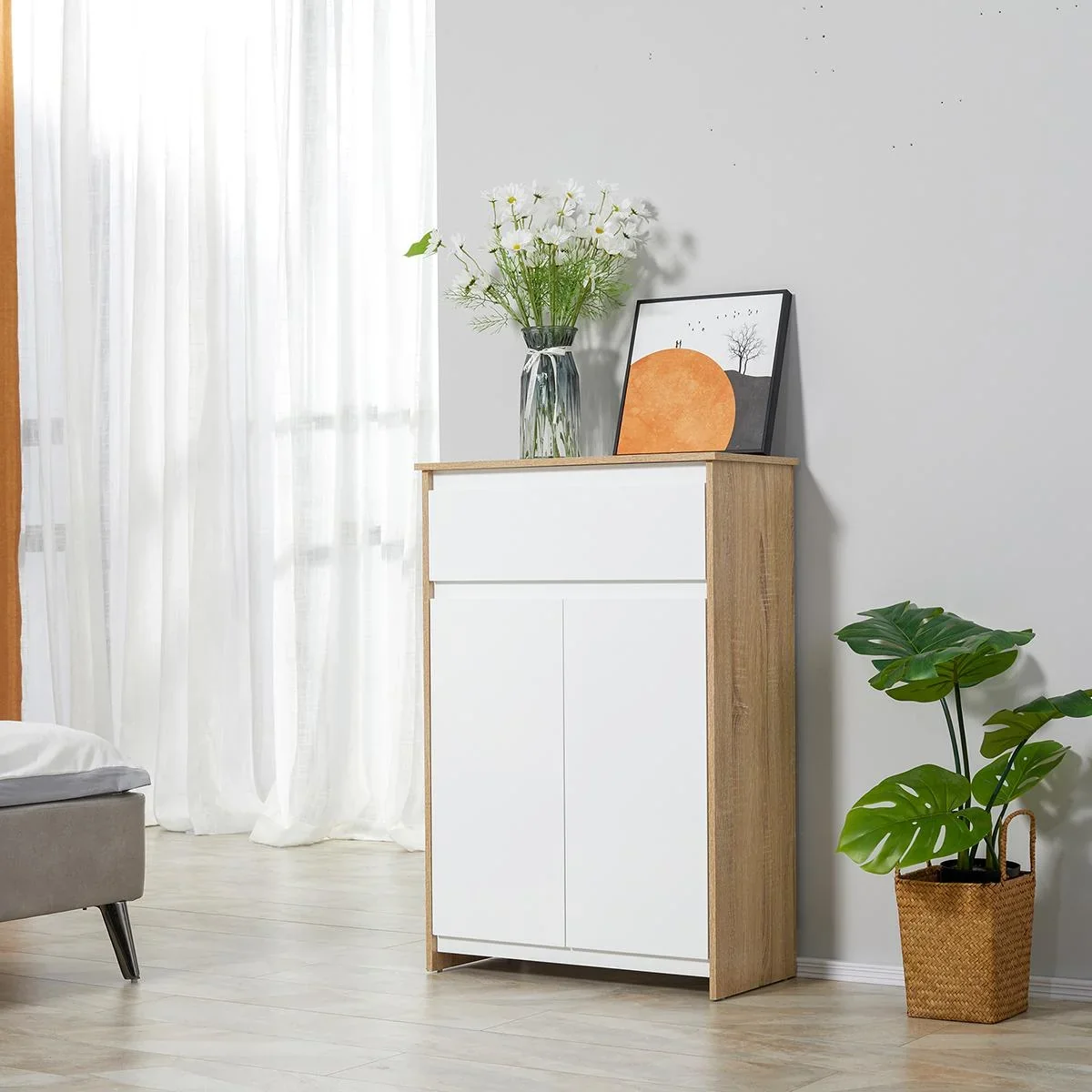 Badezimmerschrank Badkommode Küchenschrank Badregal Standschrank mit 2 Innenablagen und einer großen Schublade kippsiche - 0