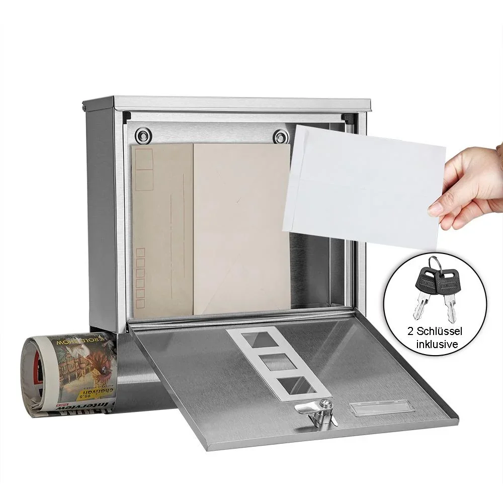Briefkasten mit Zeitungshalter Edelstahl silber - 0