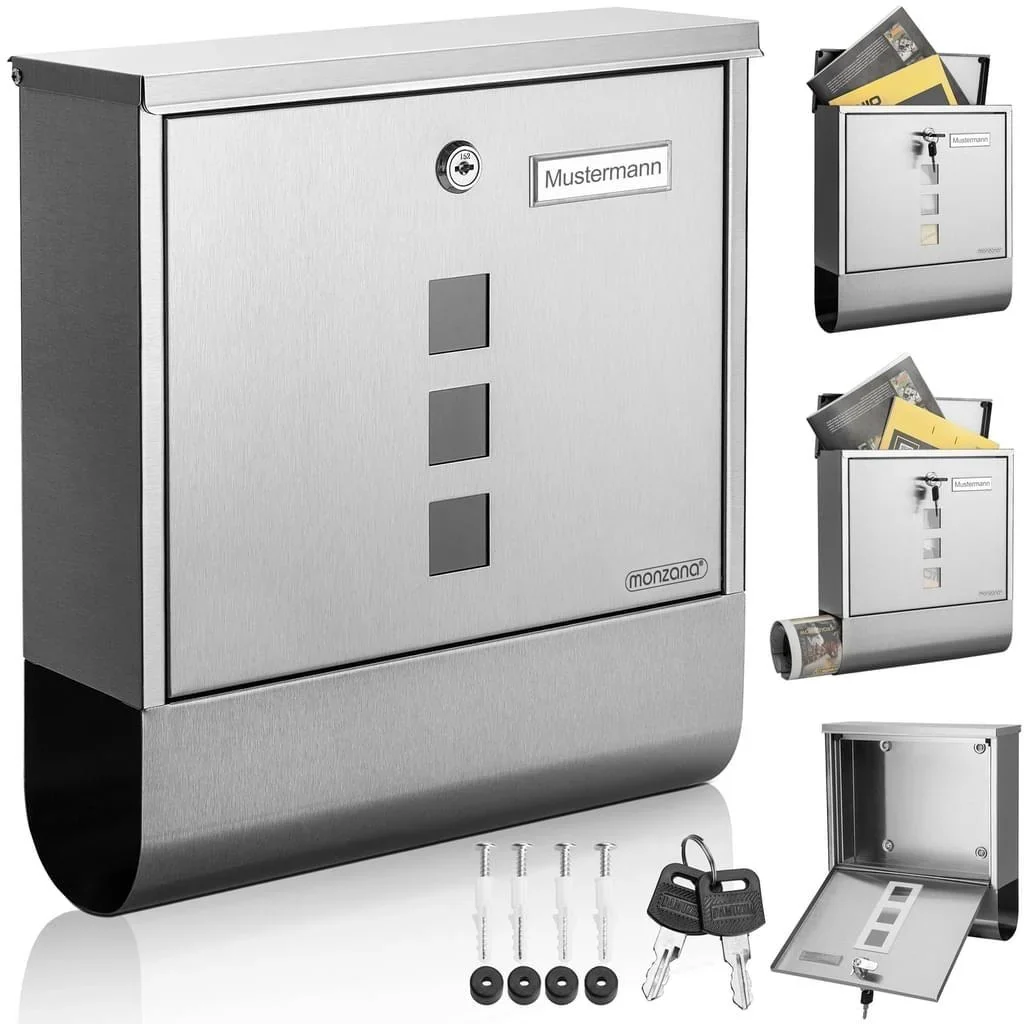 Briefkasten mit Zeitungshalter Edelstahl silber - 3