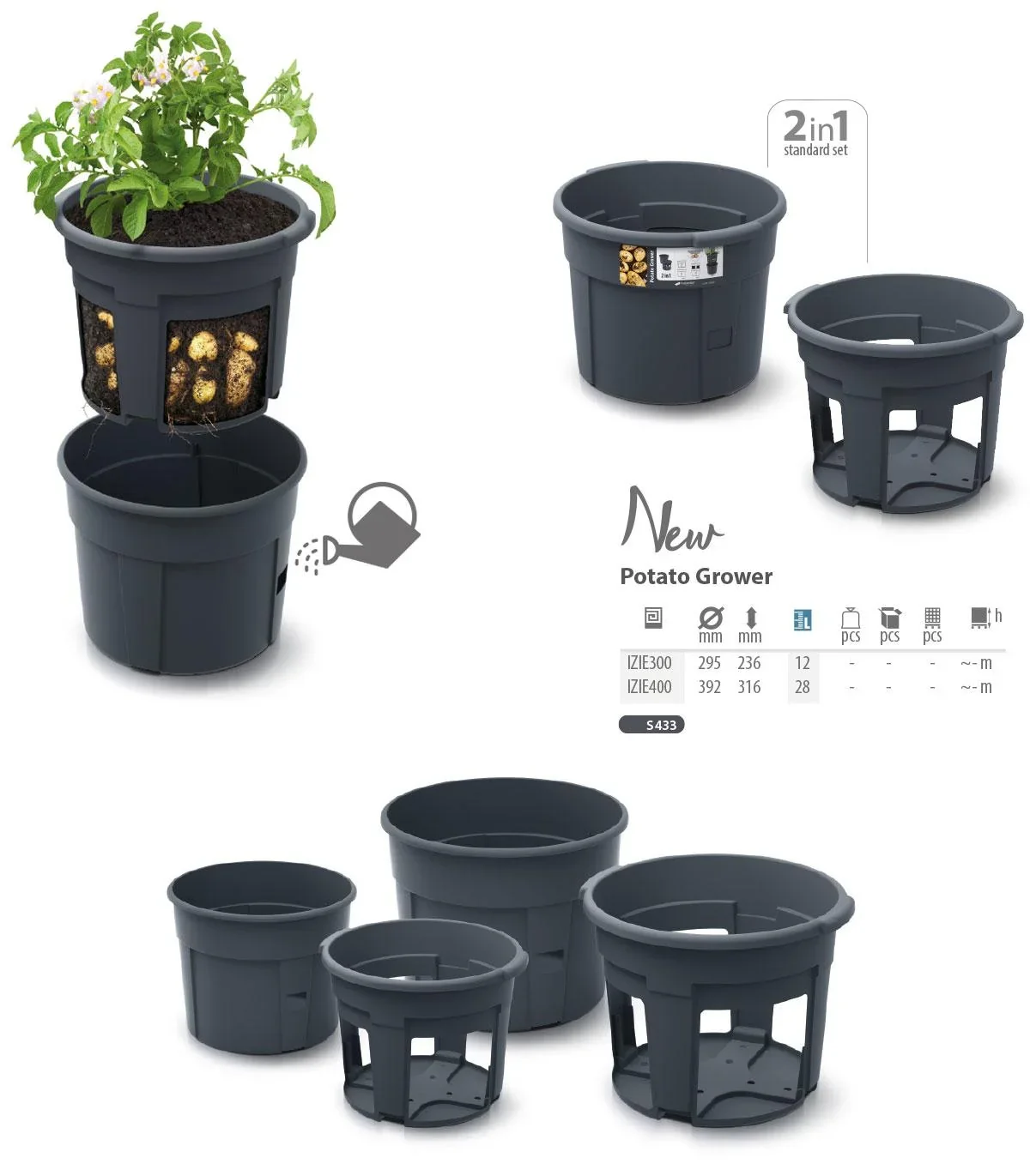 Anzuchttopf für Kartoffeln, Durchmesser 295 mm - anthrazit - 2