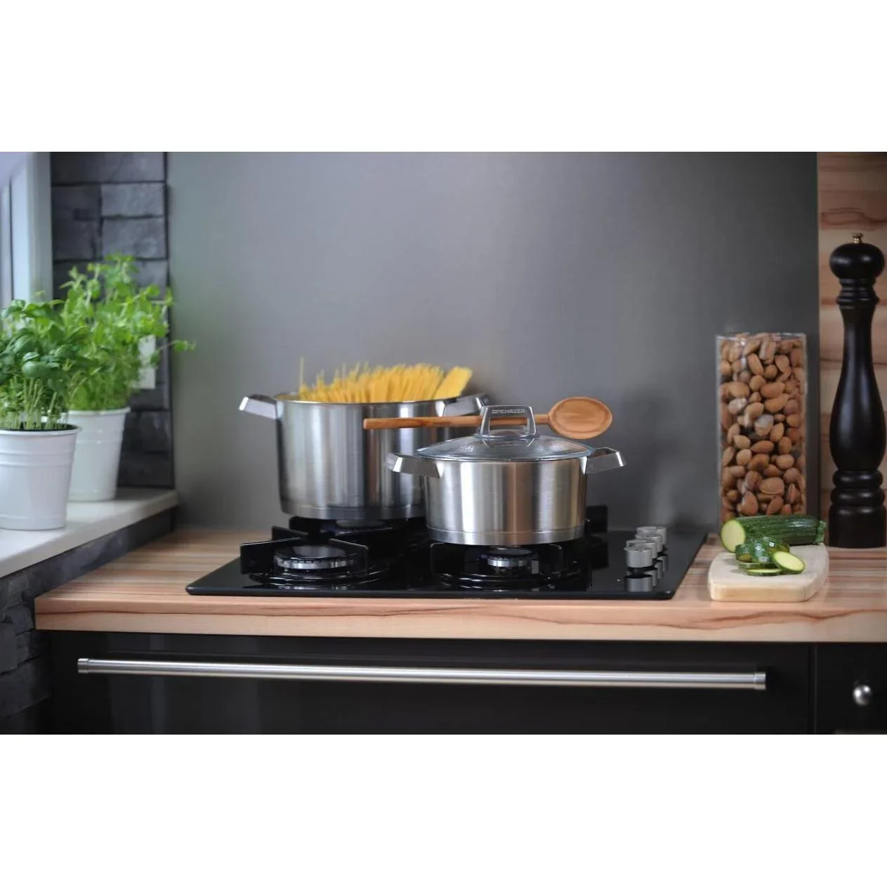 Mehrzer Premium - Niedriger Kochtopf mit Deckel - 24 cm - Edelstahl - 3