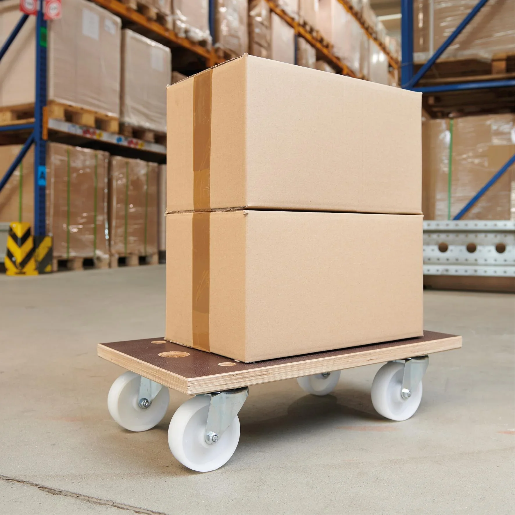 Transporthilfe MM 1143, 57,5 x 30 x 15 cm, harte Rollen Ø 100 mm, Rollenlager, Platte Maxigrip FSC®, Tragkraft 500 kg - 2
