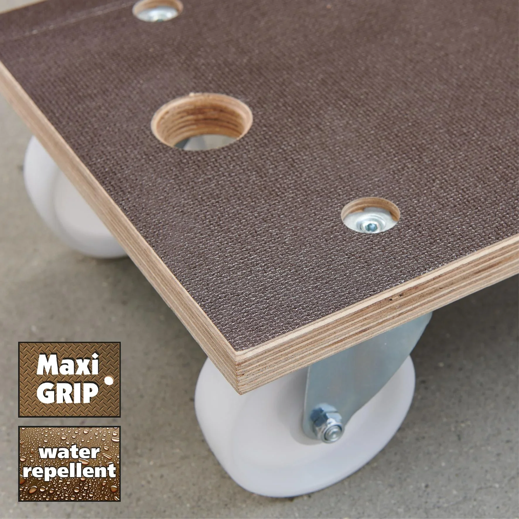 Transporthilfe MM 1143, 57,5 x 30 x 15 cm, harte Rollen Ø 100 mm, Rollenlager, Platte Maxigrip FSC®, Tragkraft 500 kg - 4