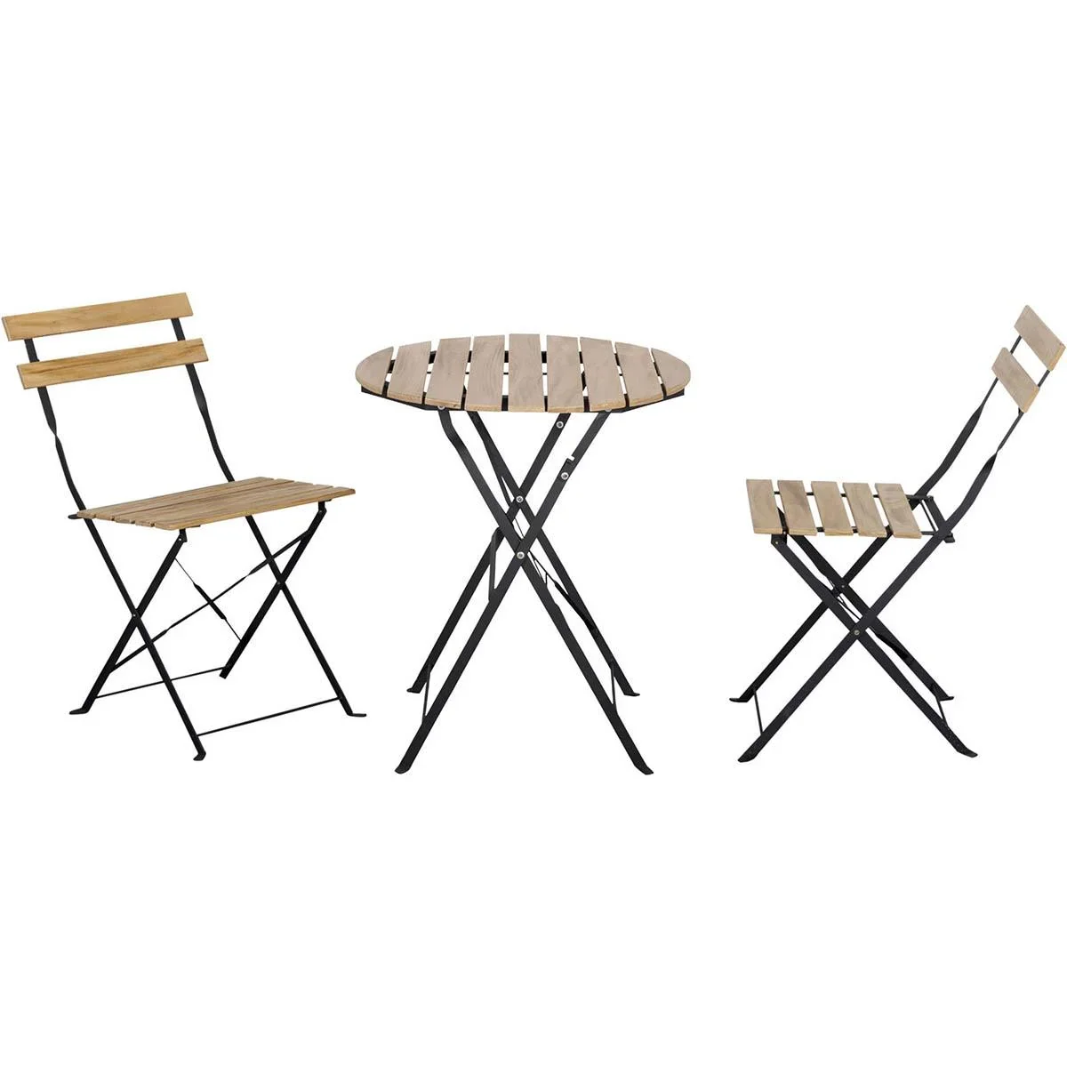 3-teiliges Bistro-Set, zusammenklappbar, Massivholz + Stahlrahmen, naturfarben - 3