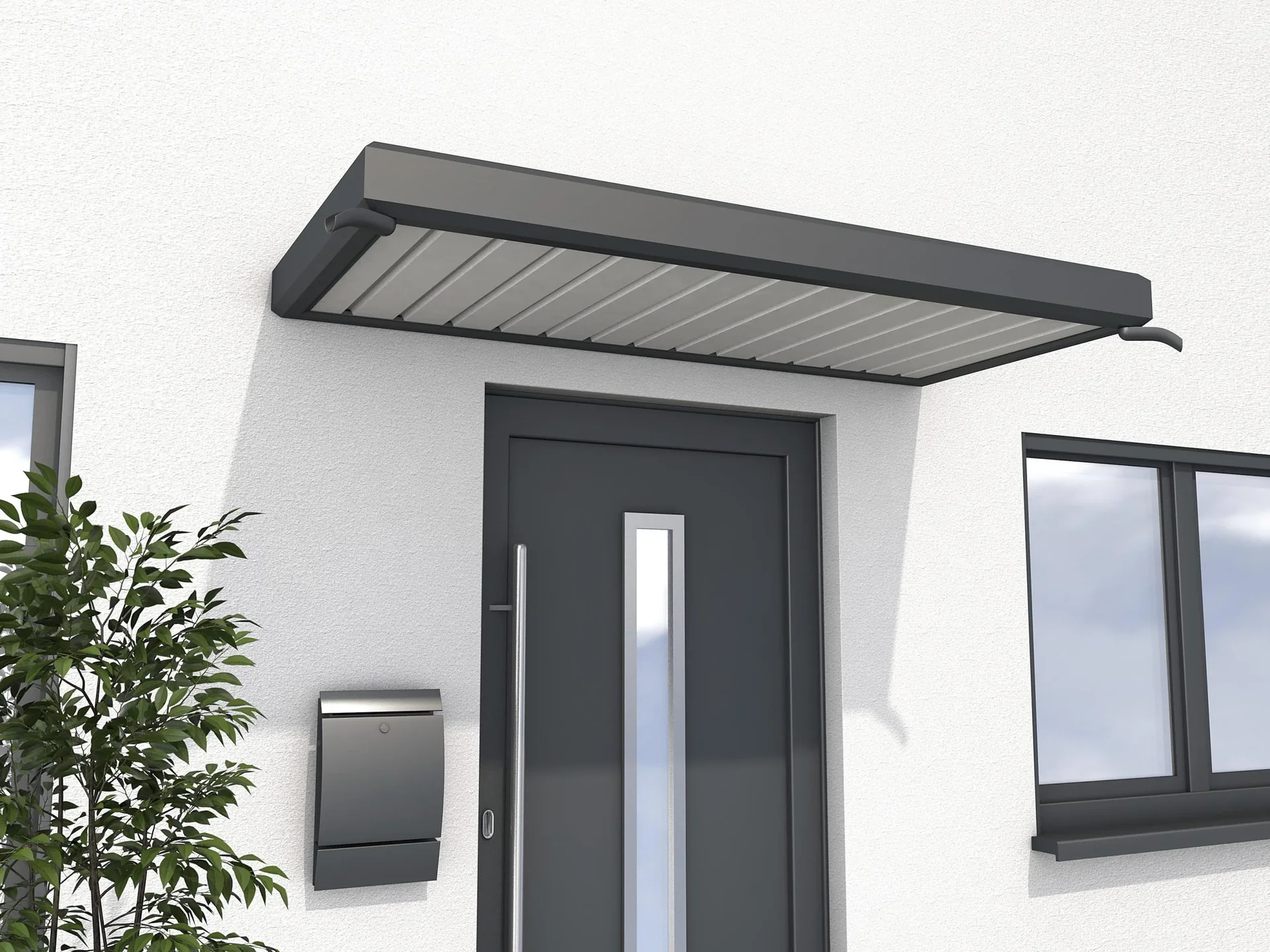 Rechteckvordach Typ NM 200, 200 x 90 x 14 cm, Rahmen Anthrazit, Abdeckung Weiß - 0