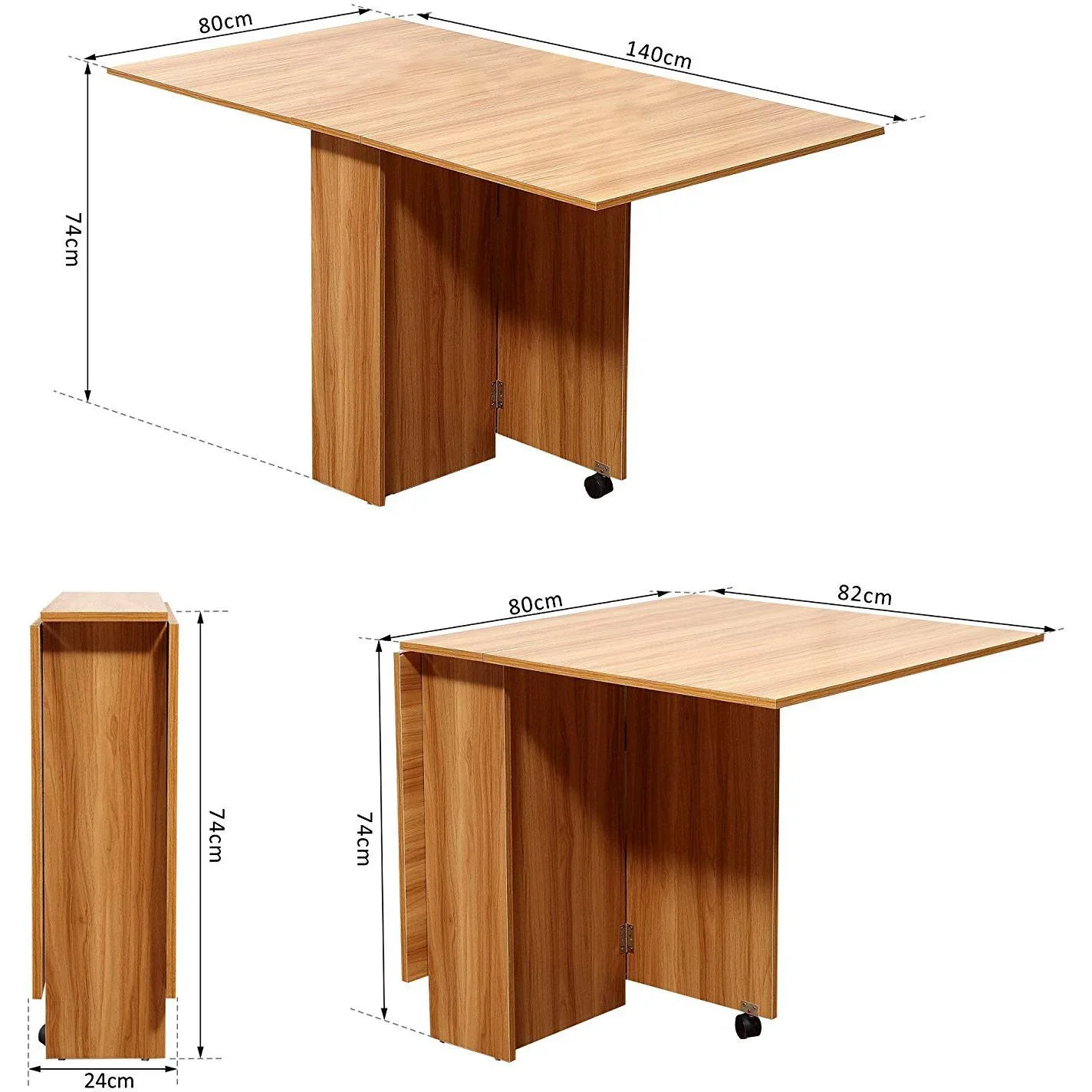 Klapptisch Schreibtisch Beistelltisch Ablagefläche mit Rollen Teakholz - 0