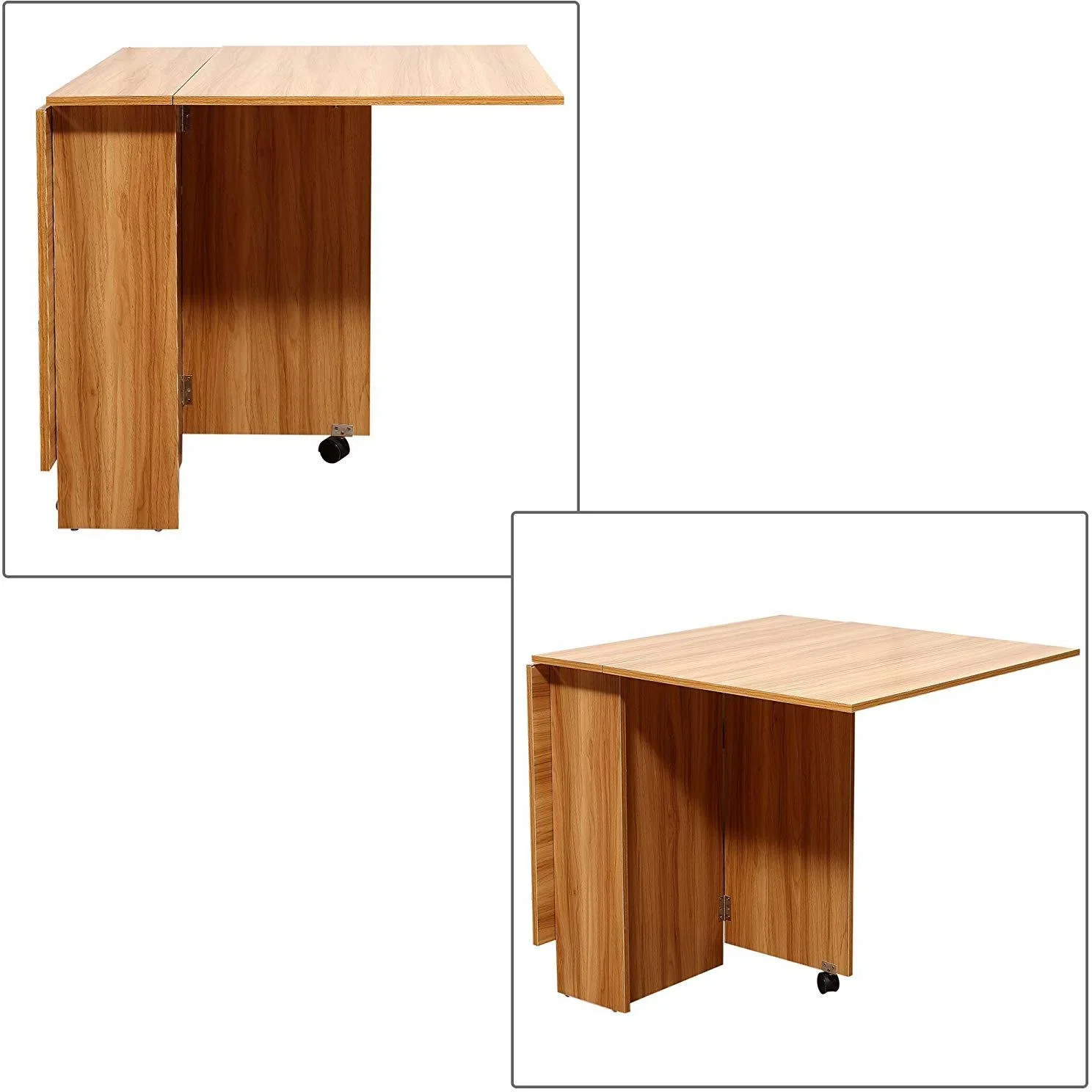 Klapptisch Schreibtisch Beistelltisch Ablagefläche mit Rollen Teakholz - 1