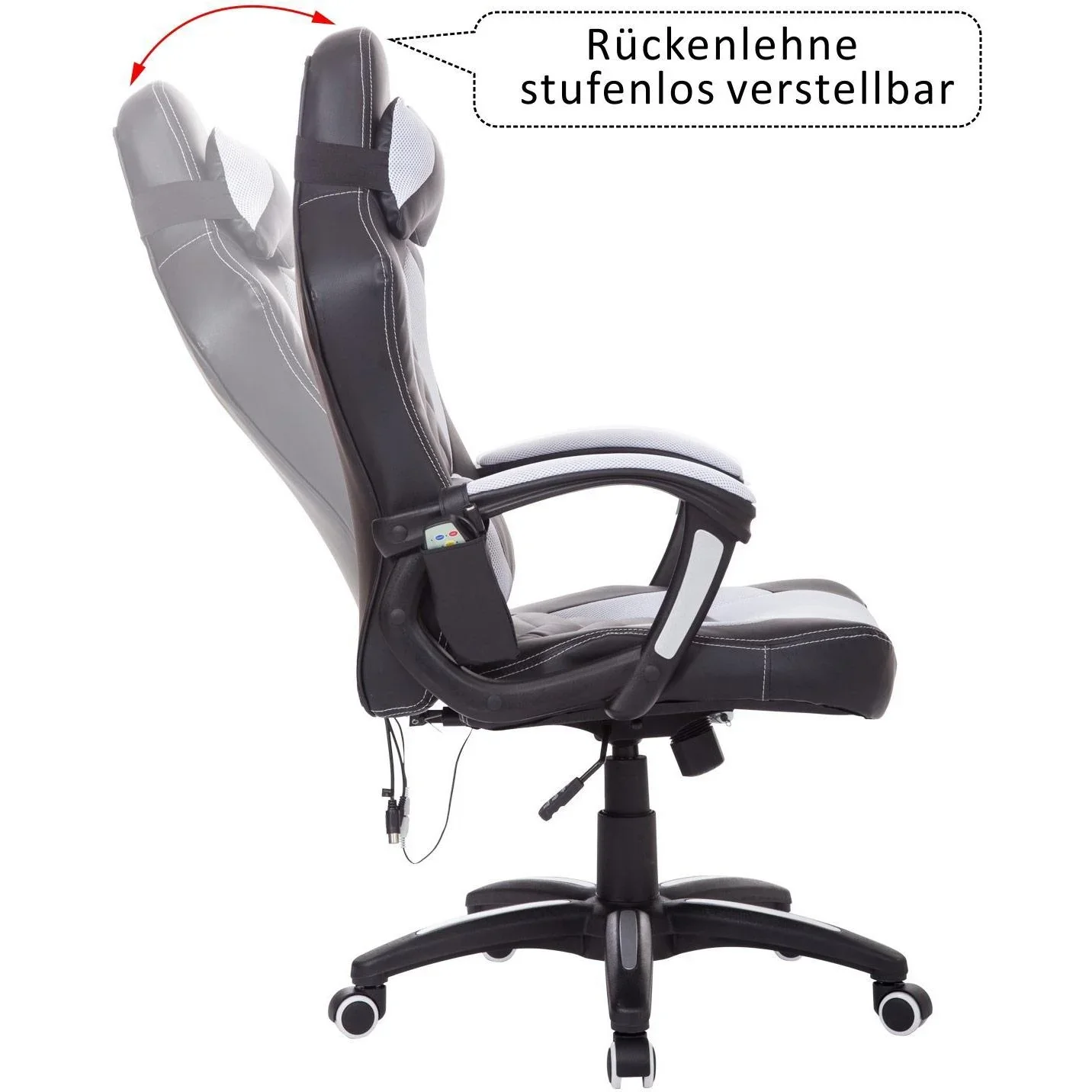 Bürostuhl Gaming Stuhl mit Massage- und Wärmefunktion schwarz-weiß - 5