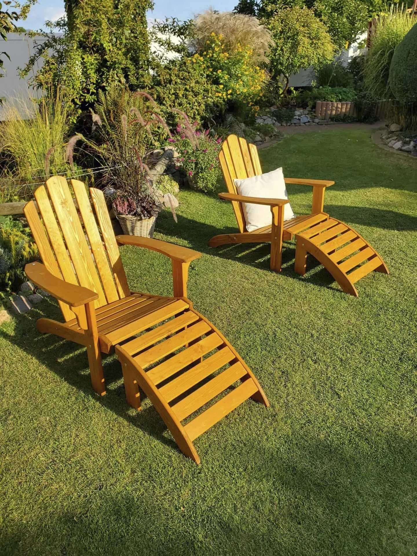 Set Deckchair mit Fußablage, honigbraun - 0