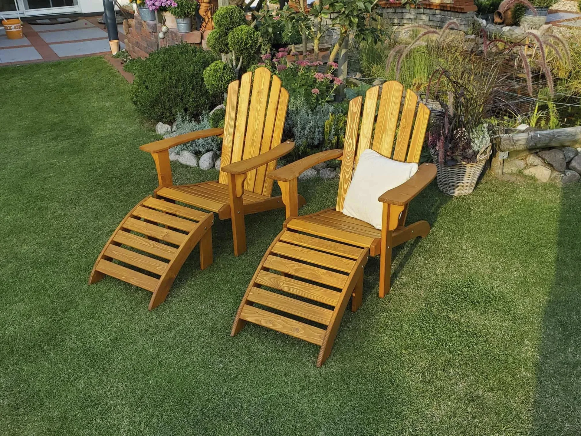 Set Deckchair mit Fußablage, honigbraun - 2