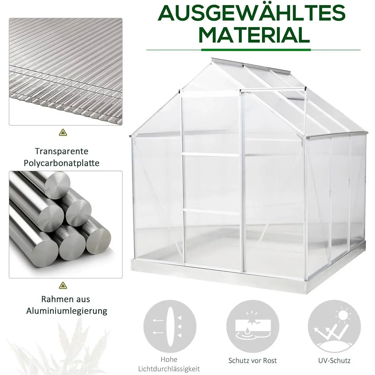 Aluminium Gewächshaus Gartenhaus mit Fenster Tür 193 x 187 x 205 cm 3,6 Pflanzenhaus inkl. Fundament Treibhaus Tomatenh - 0