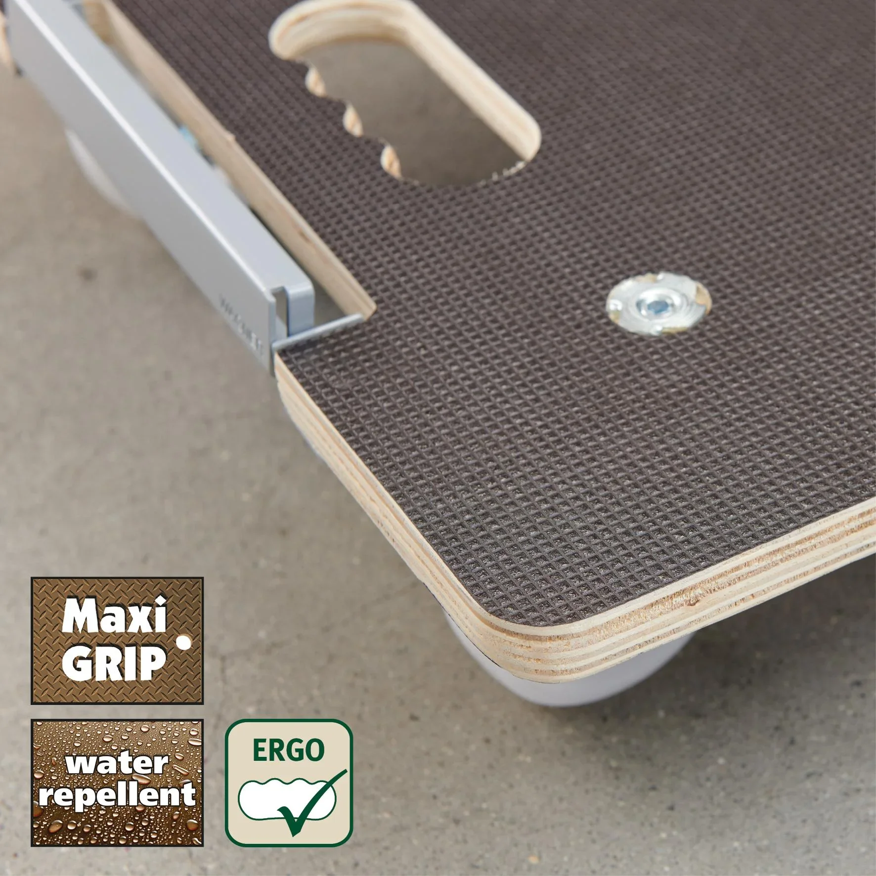 Transporthilfe MM 1381, 63 x 43 x 11 cm, harte Rollen Ø 75 mm, Rollenlager, Sicherung, Platte FSC®, Tragkraft 250 kg - 2