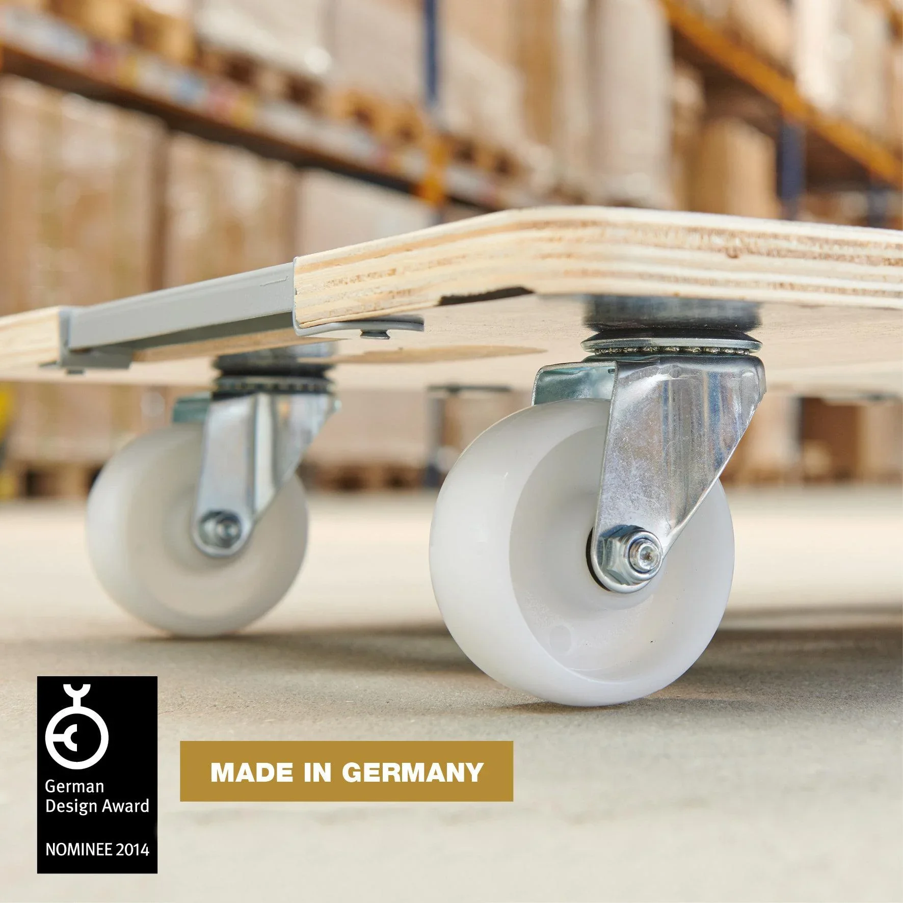 Transporthilfe MM 1381, 63 x 43 x 11 cm, harte Rollen Ø 75 mm, Rollenlager, Sicherung, Platte FSC®, Tragkraft 250 kg - 5