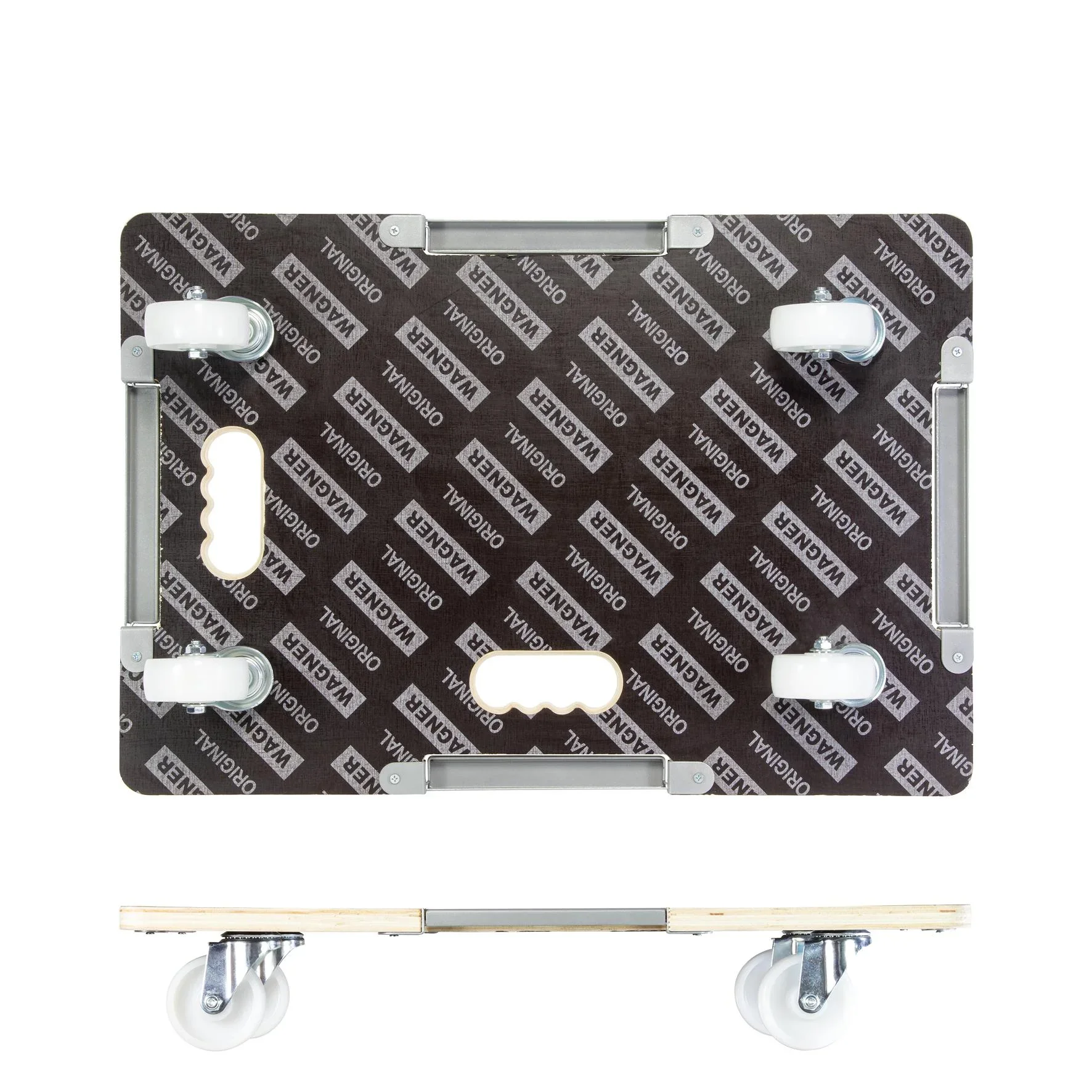 Transporthilfe MM 1381, 63 x 43 x 11 cm, harte Rollen Ø 75 mm, Rollenlager, Sicherung, Platte FSC®, Tragkraft 250 kg - 6