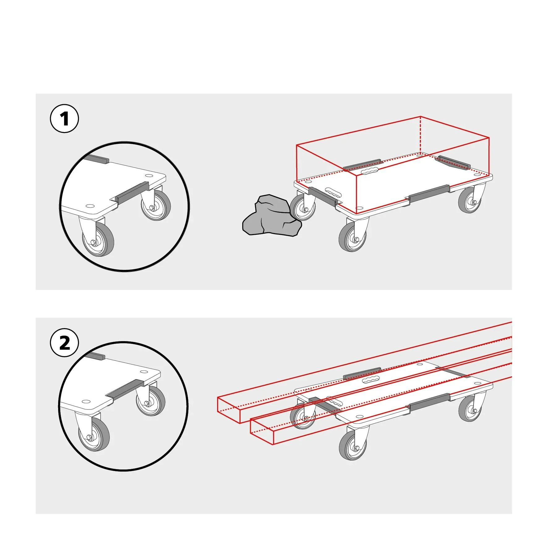 Transporthilfe MM 1381, 63 x 43 x 11 cm, harte Rollen Ø 75 mm, Rollenlager, Sicherung, Platte FSC®, Tragkraft 250 kg - 7