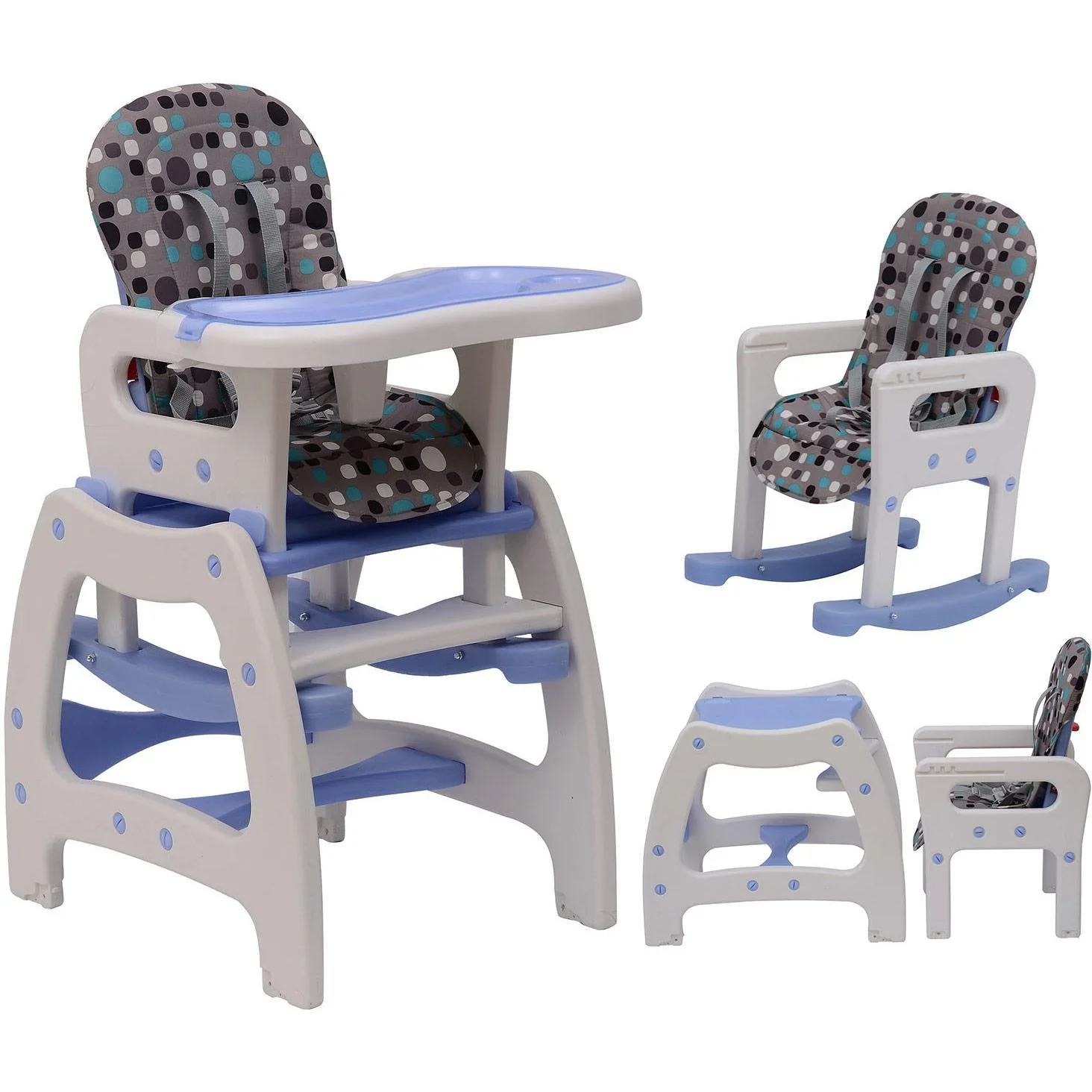 3 in 1 Kinderhochstuhl Kombihochstuhl blau-weiß - 1