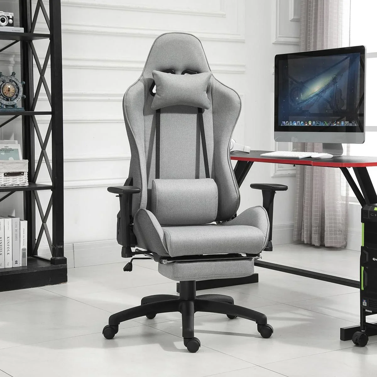 Bürostuhl Computerstuhl Drehstuhl mit abnehmbarem Kopf- und Lendenkissen Wippenfunktion ergonomischer Schreibtischstuhl - 0