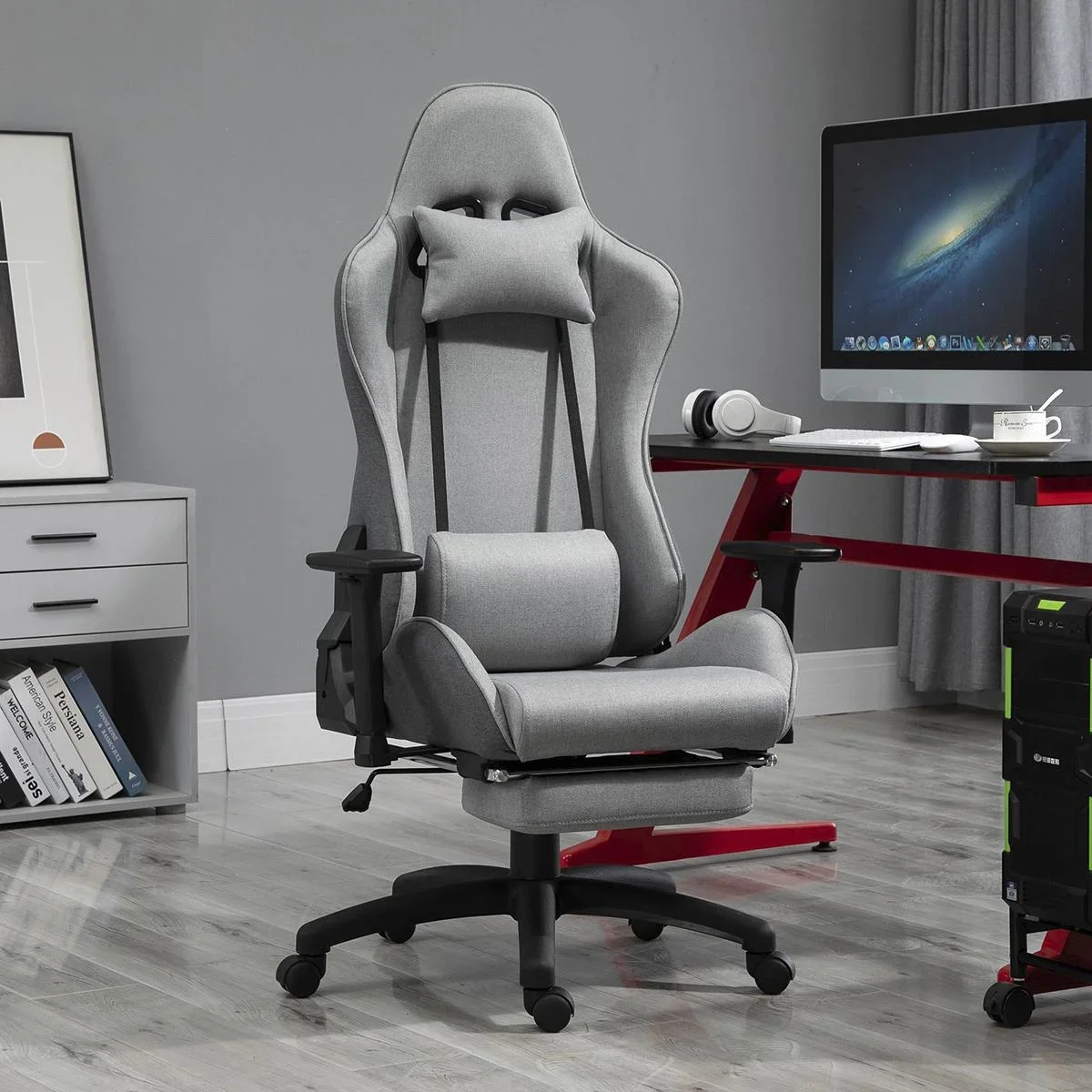 Bürostuhl Computerstuhl Drehstuhl mit abnehmbarem Kopf- und Lendenkissen Wippenfunktion ergonomischer Schreibtischstuhl - 1