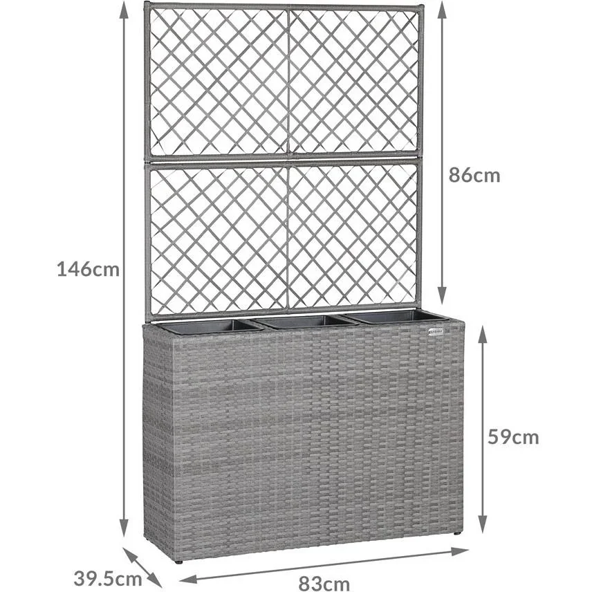 Polyrattan Pflanzgefäß mit Spalier grau - 0
