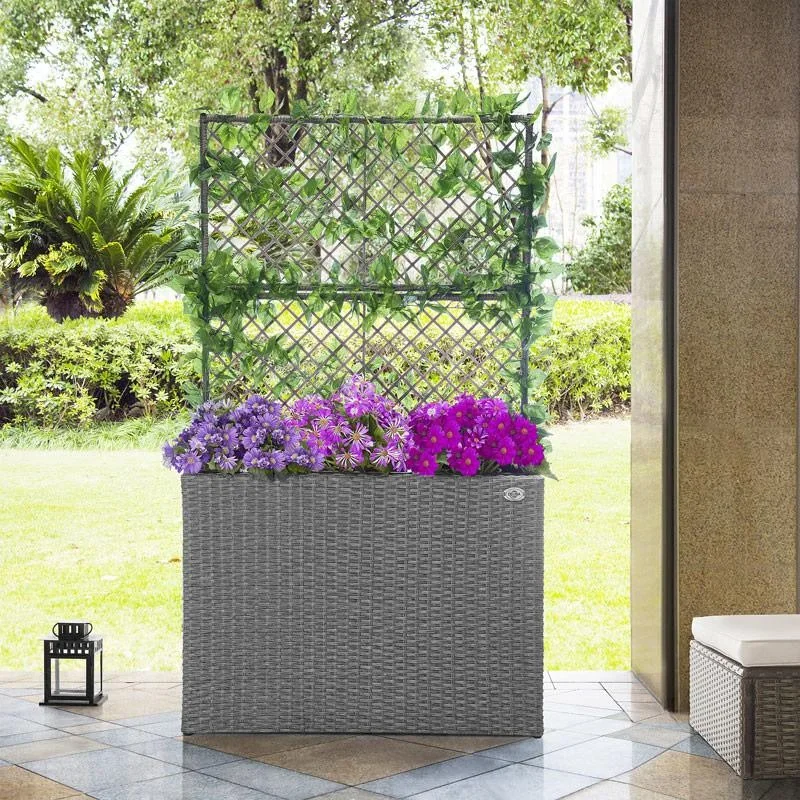 Polyrattan Pflanzgefäß mit Spalier grau - 7
