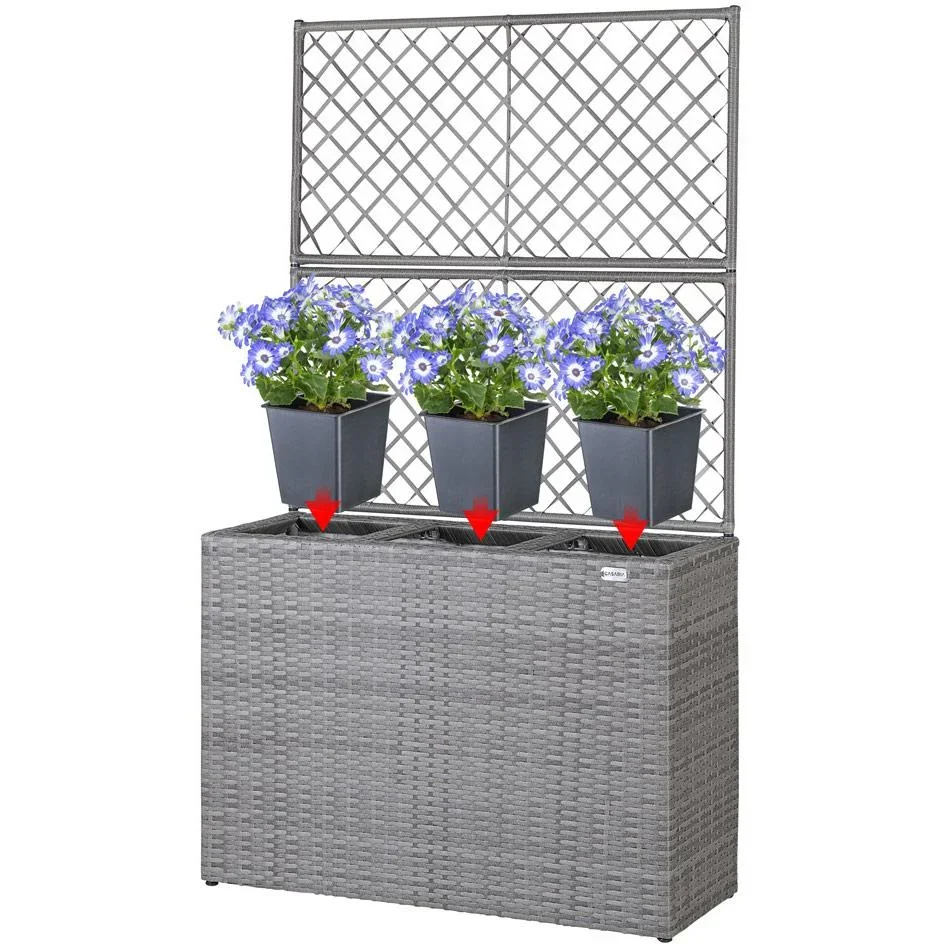 Polyrattan Pflanzgefäß mit Spalier grau - 8