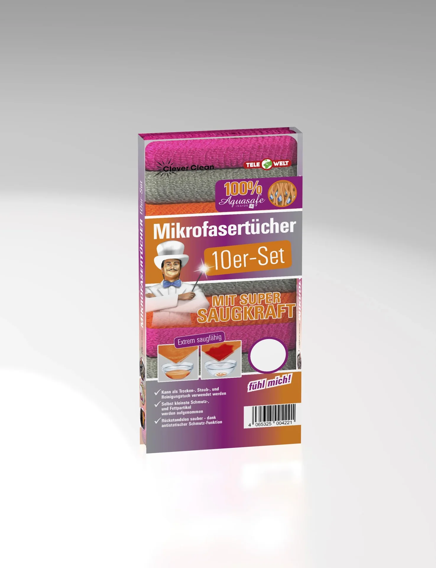 Mikrofasertücher-Set, 3 Farben im Set, 30 x 30 cm, 10-teilig - 5