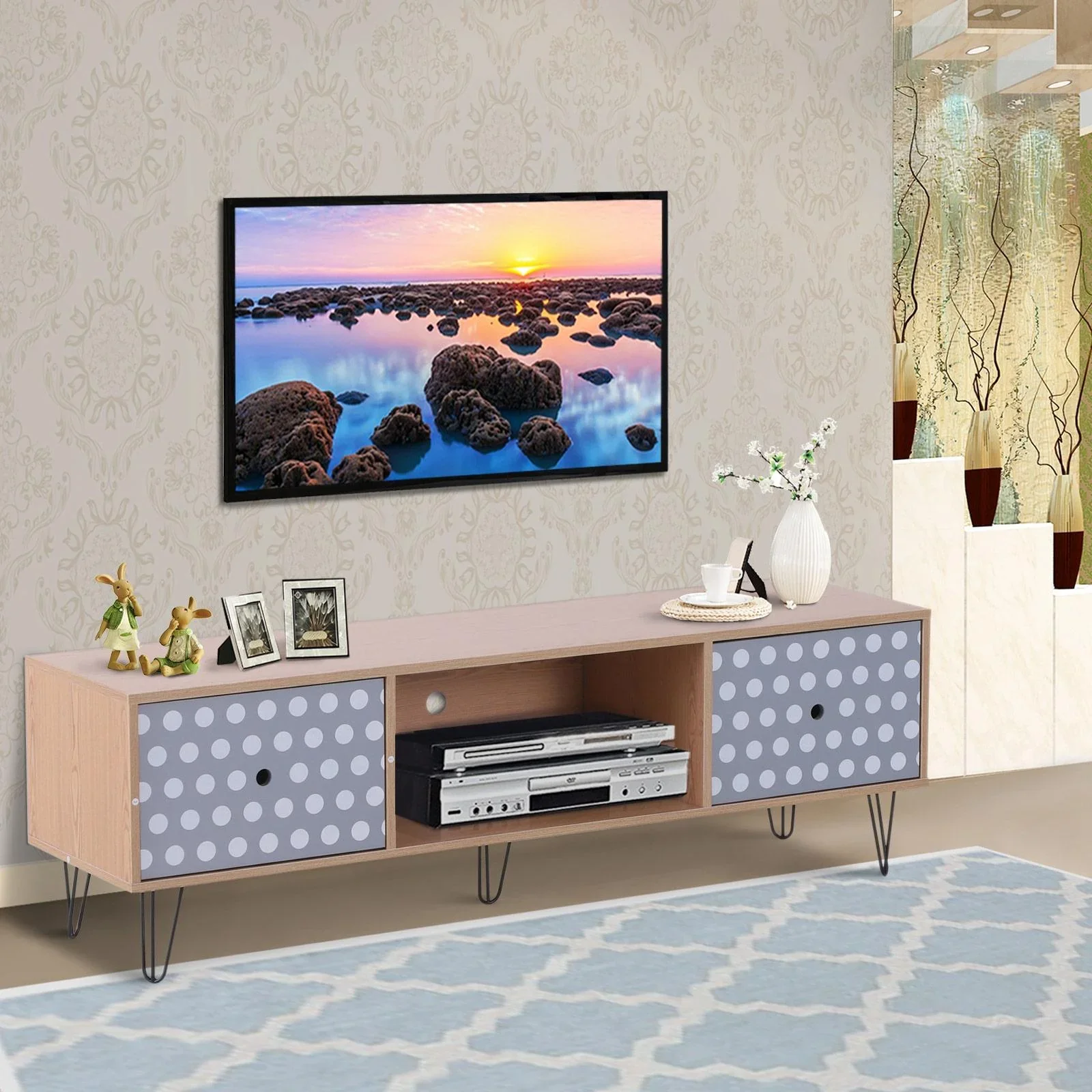 Fernsehtisch Fernsehschrank TV-Board Lowboard Retro-Stil mit Punktmuster Holz 140 x 40 x 44,5 cm - 5