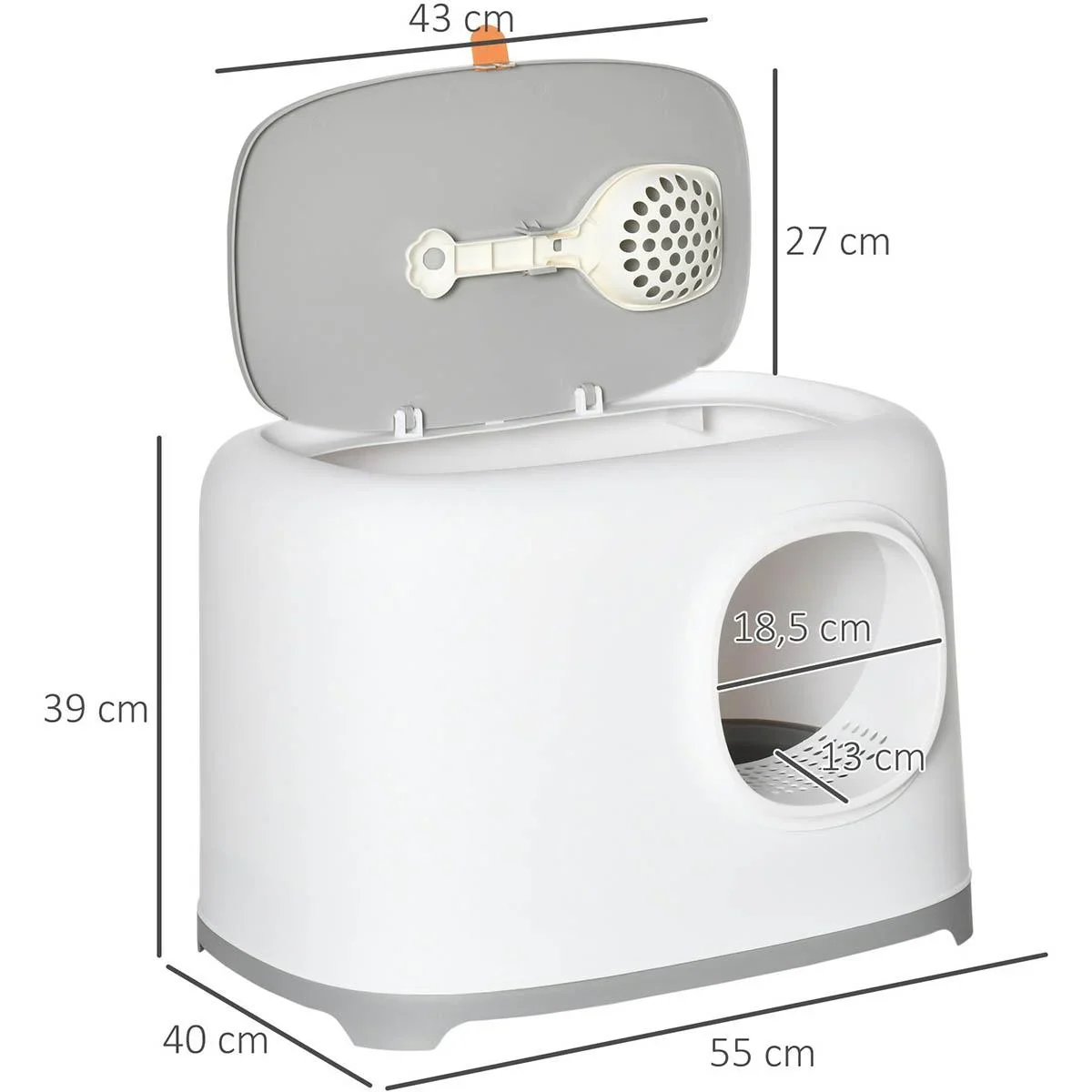 Design Katzentoilette mit Deckel - Netzboden - Weiß - 55 x 40 x 39 cm - 1