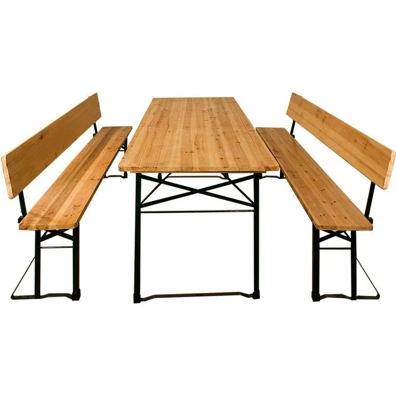 Bierbank-Set 3-teilig mit Rückenlehne & extra breitem Tisch 70cm - 1