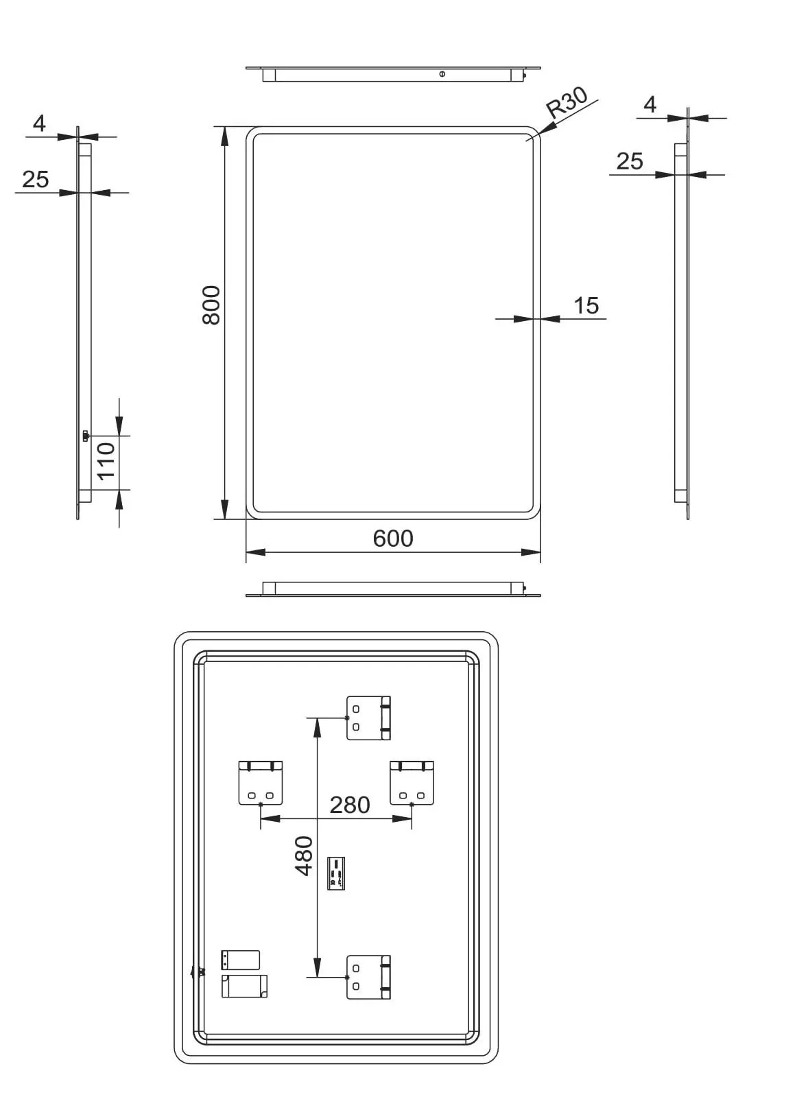 Badezimmerspiegel mit Beleuchtung, "Moon" - 80 x 60 cm - mit umlaufenden Raumlicht - Lichtfarbe neutralweiß - 3